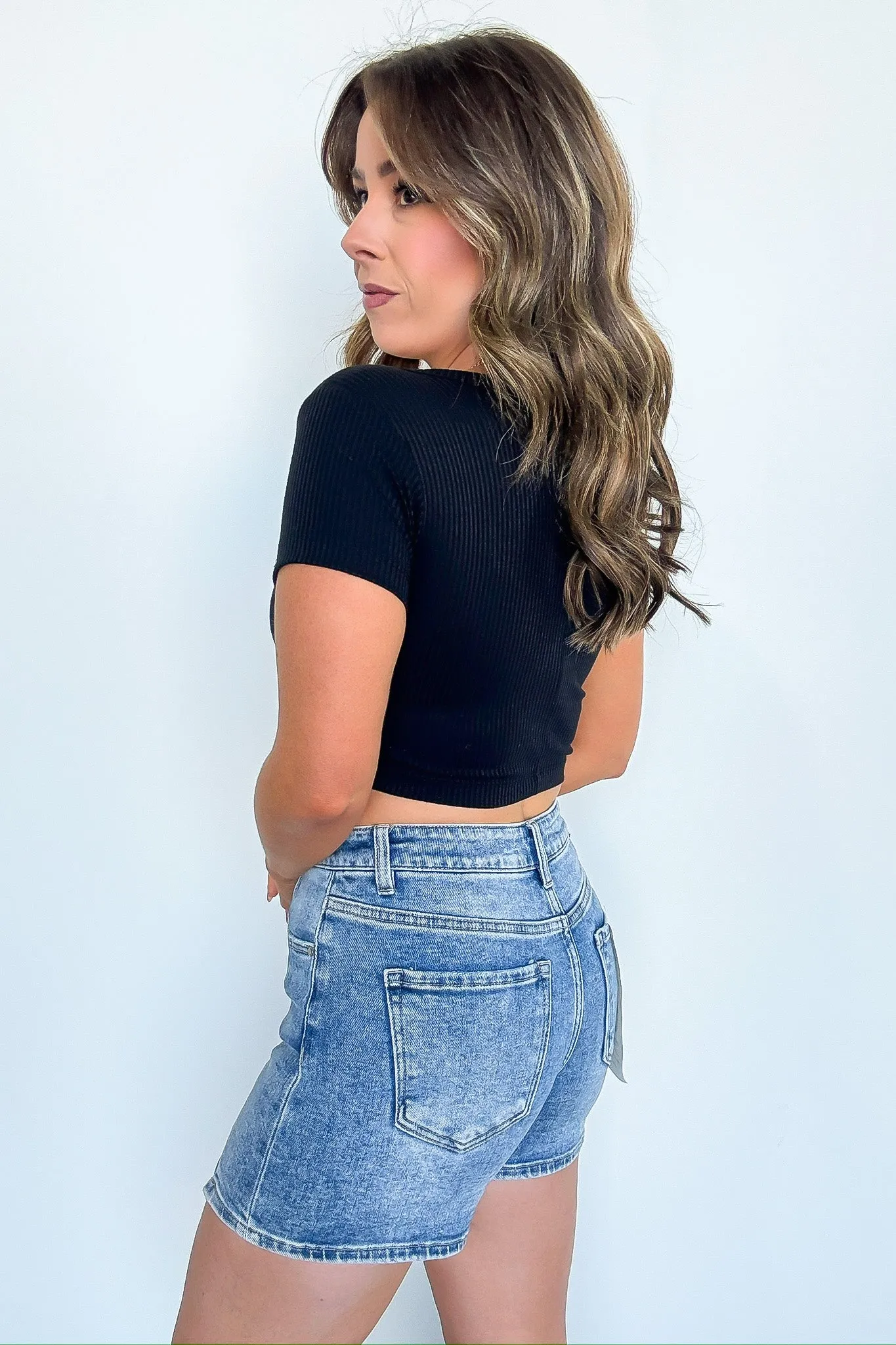 Bridget High Rise Seam Detail Denim Shorts
