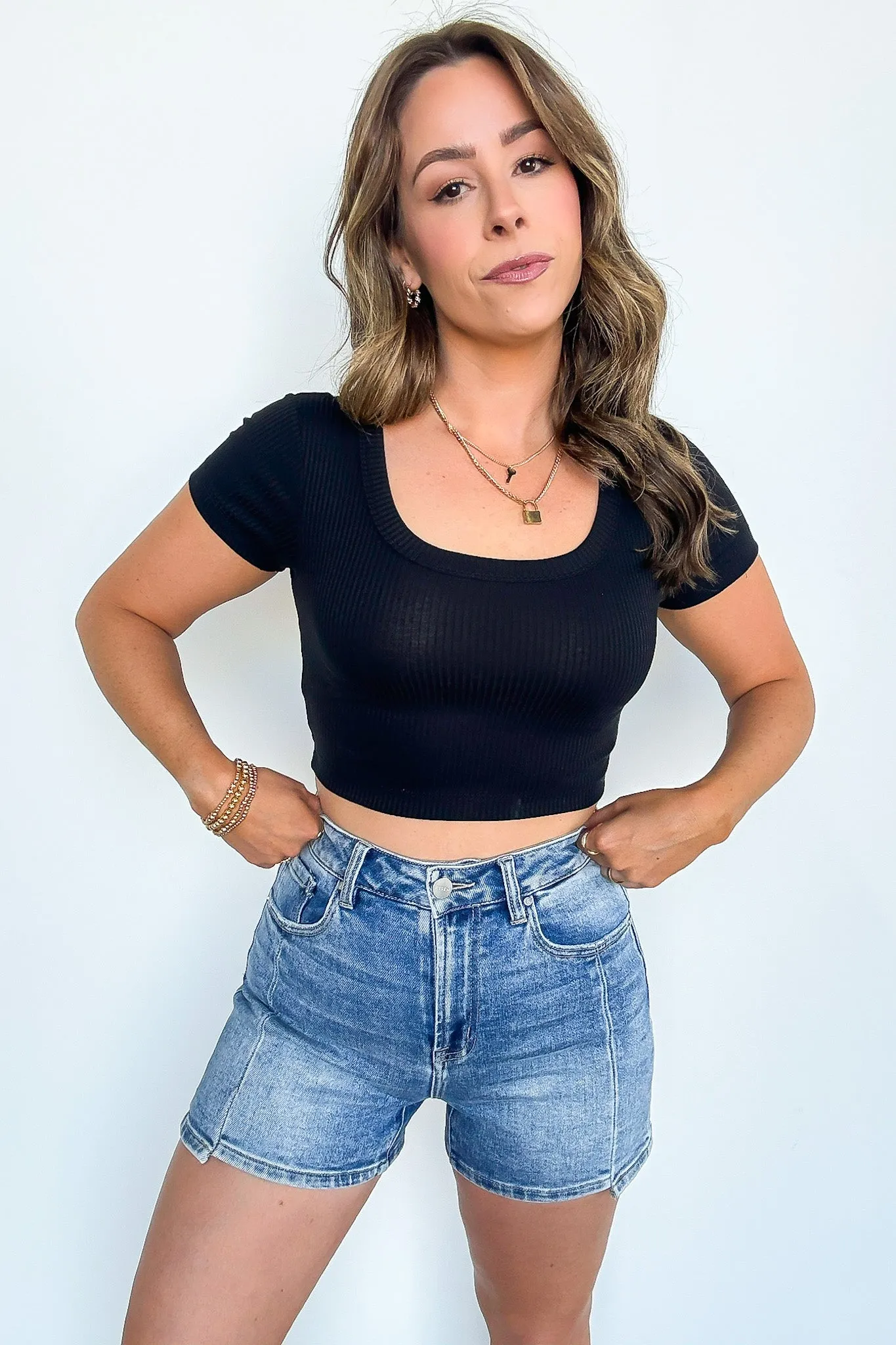 Bridget High Rise Seam Detail Denim Shorts