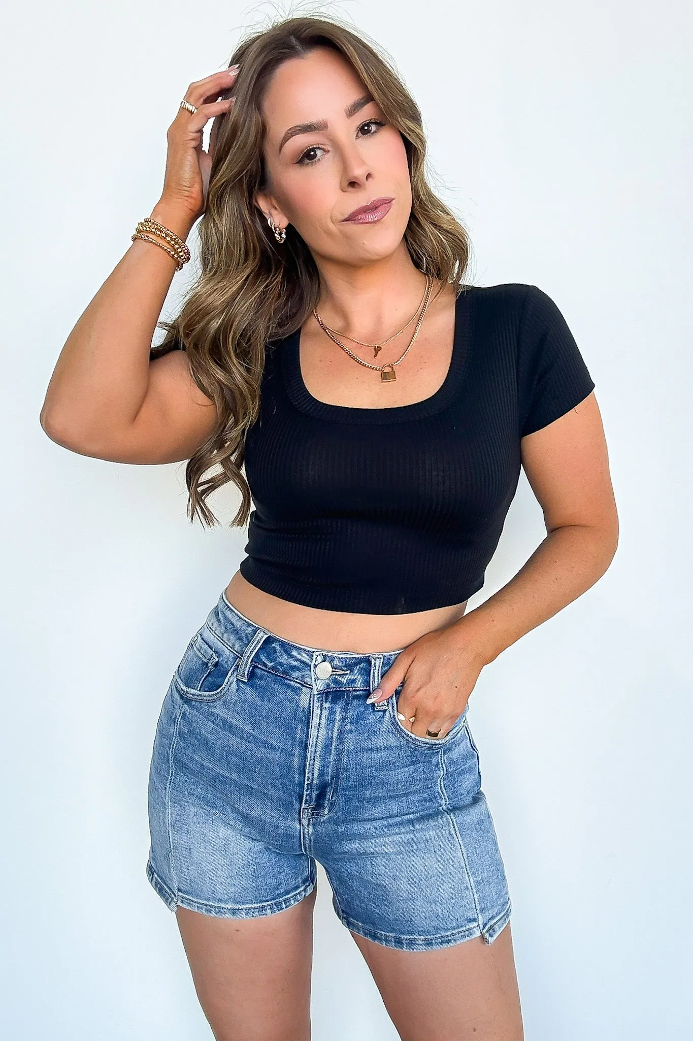 Bridget High Rise Seam Detail Denim Shorts
