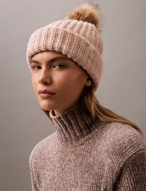 Calvin Klein Fleece Ribbed Pom-Pom Beanie - Women