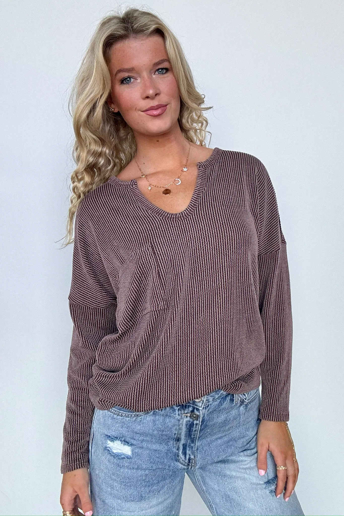Casual Chic Rib Knit Patch Pocket V-Neck Top - BACK IN STOCK