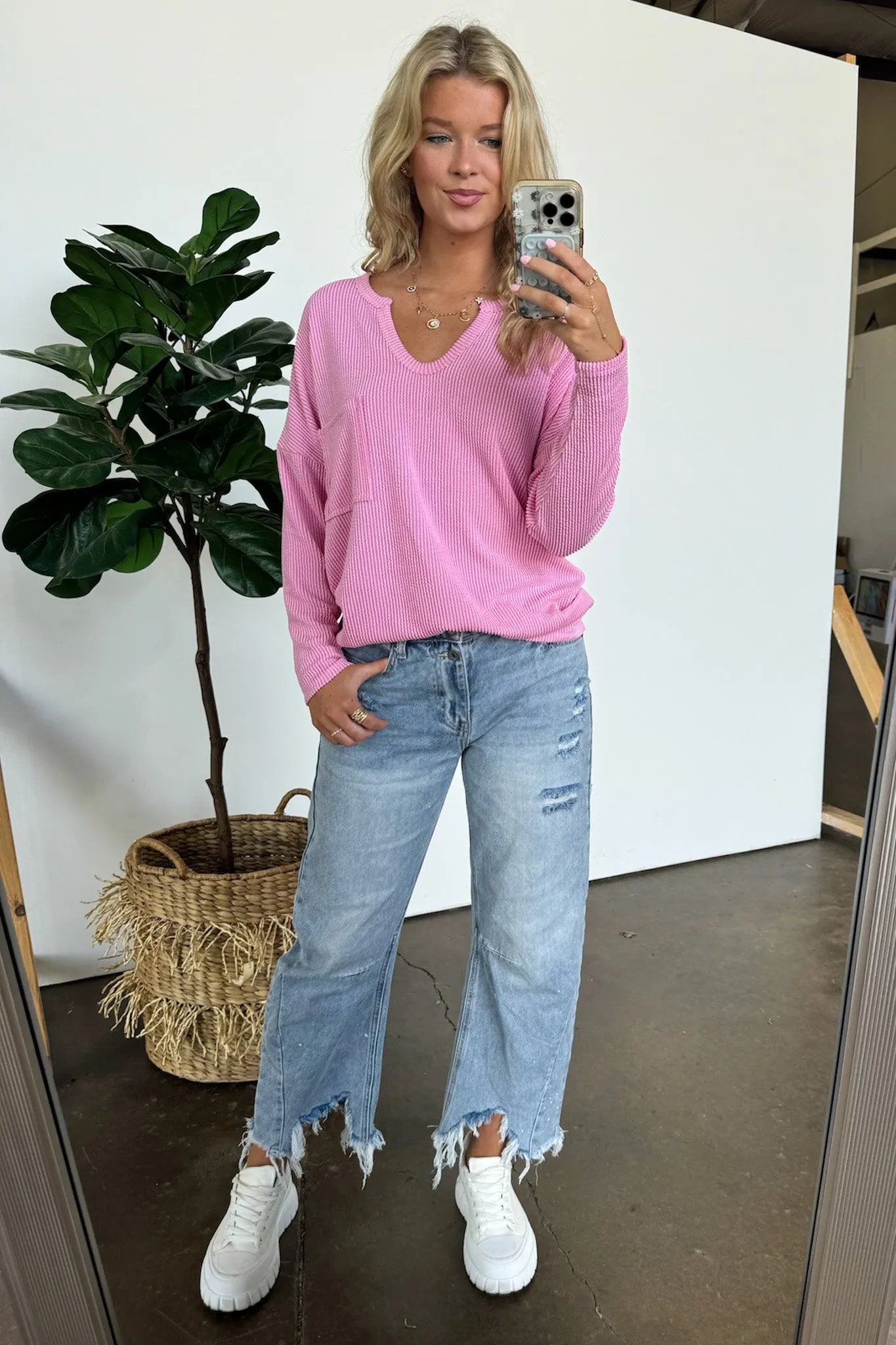 Casual Chic Rib Knit Patch Pocket V-Neck Top - BACK IN STOCK