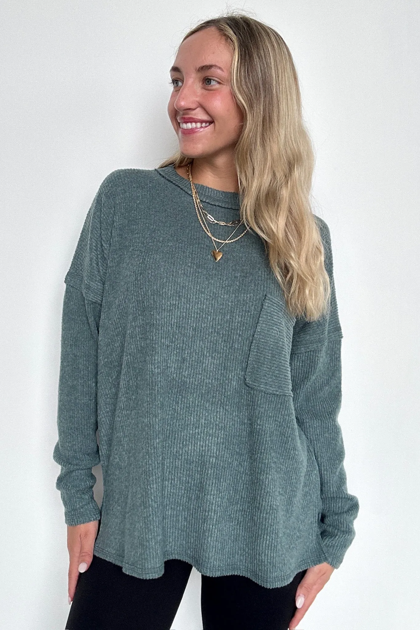 Chill Essentials Ribbed Brushed Knit Pocket Top - FINAL SALE