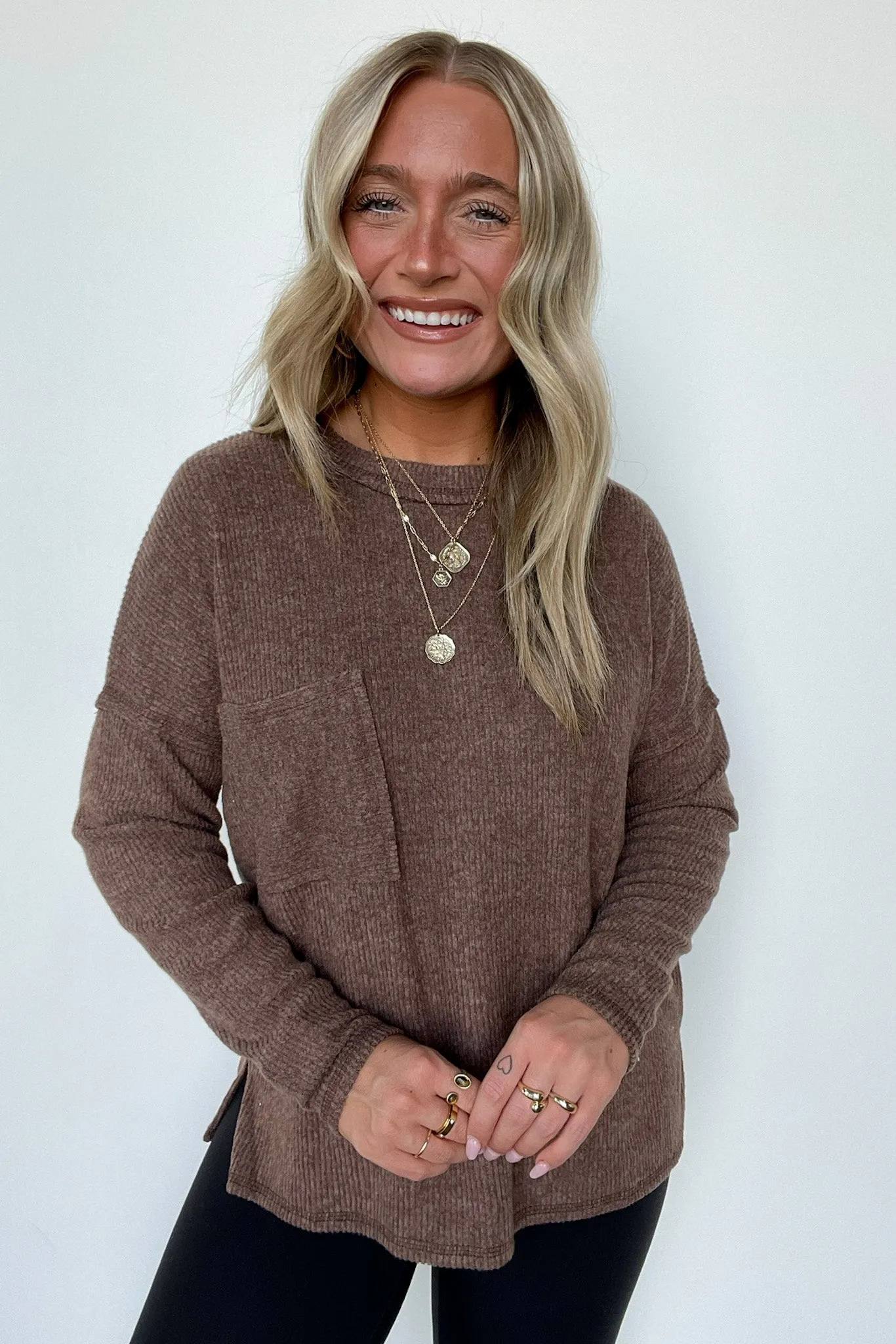 Chill Essentials Ribbed Brushed Knit Pocket Top - FINAL SALE