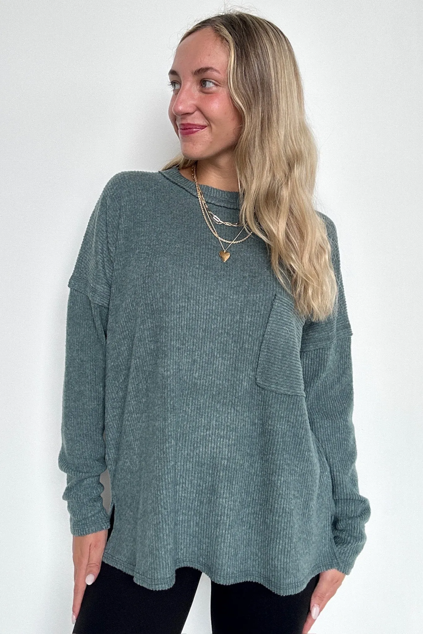Chill Essentials Ribbed Brushed Knit Pocket Top - FINAL SALE
