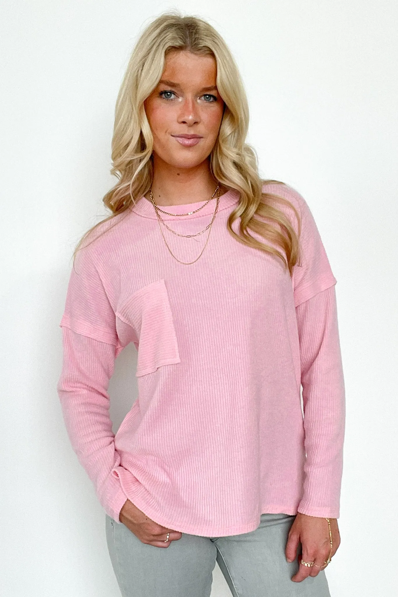 Chill Essentials Ribbed Brushed Knit Pocket Top - FINAL SALE