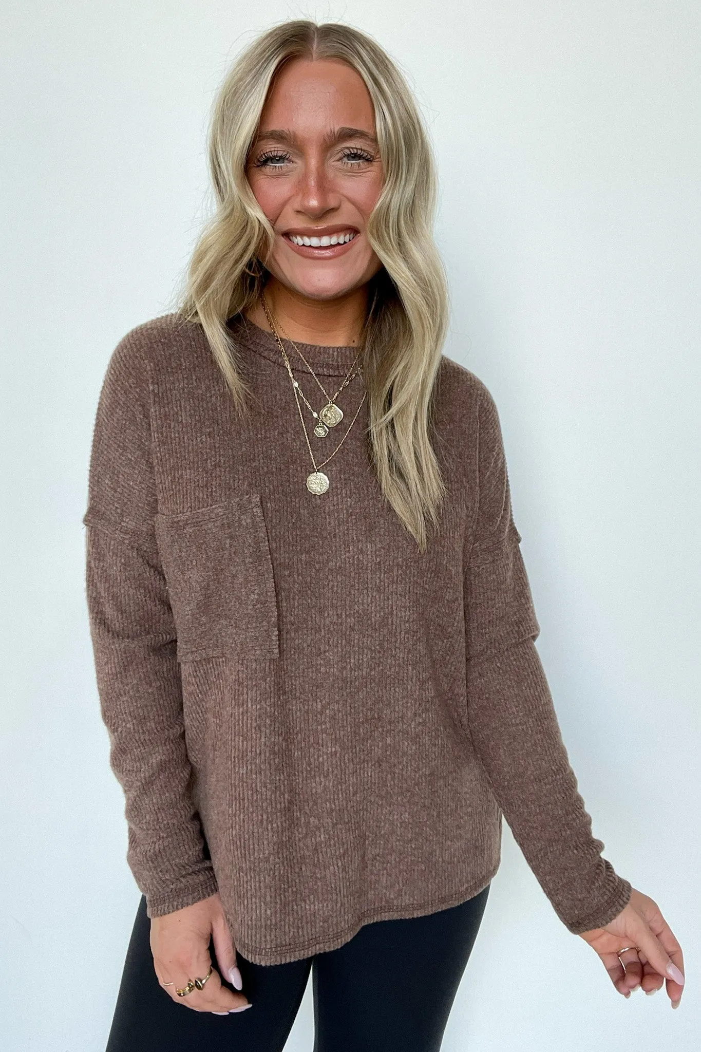Chill Essentials Ribbed Brushed Knit Pocket Top - FINAL SALE
