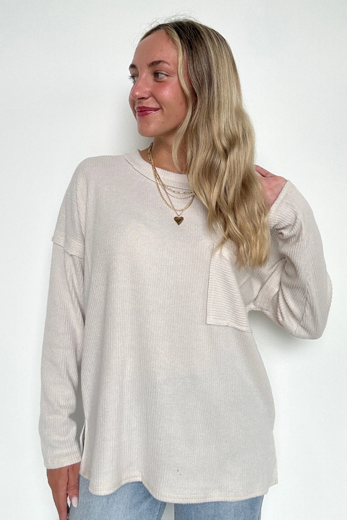 Chill Essentials Ribbed Brushed Knit Pocket Top - FINAL SALE