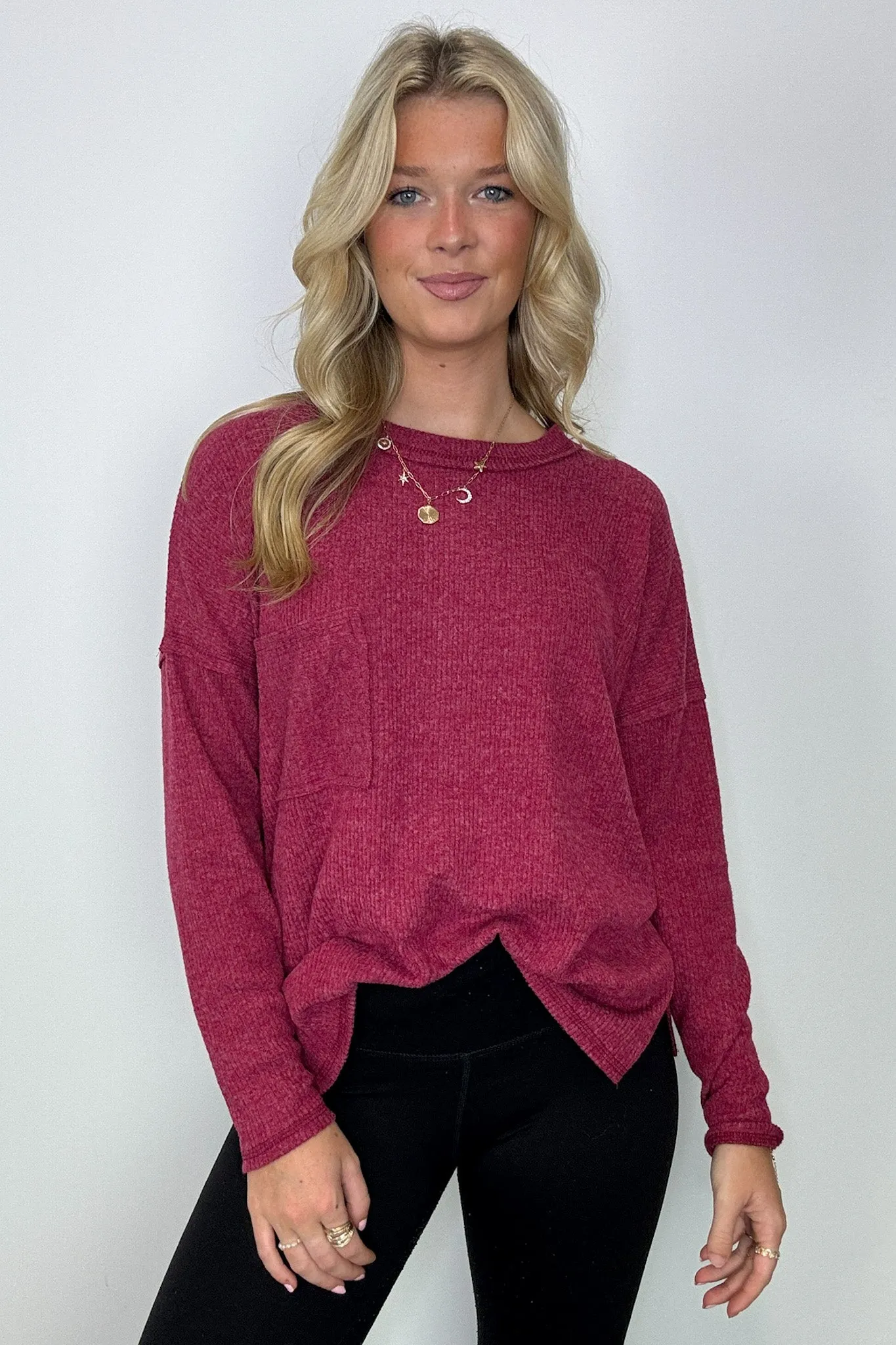 Chill Essentials Ribbed Brushed Knit Pocket Top - FINAL SALE
