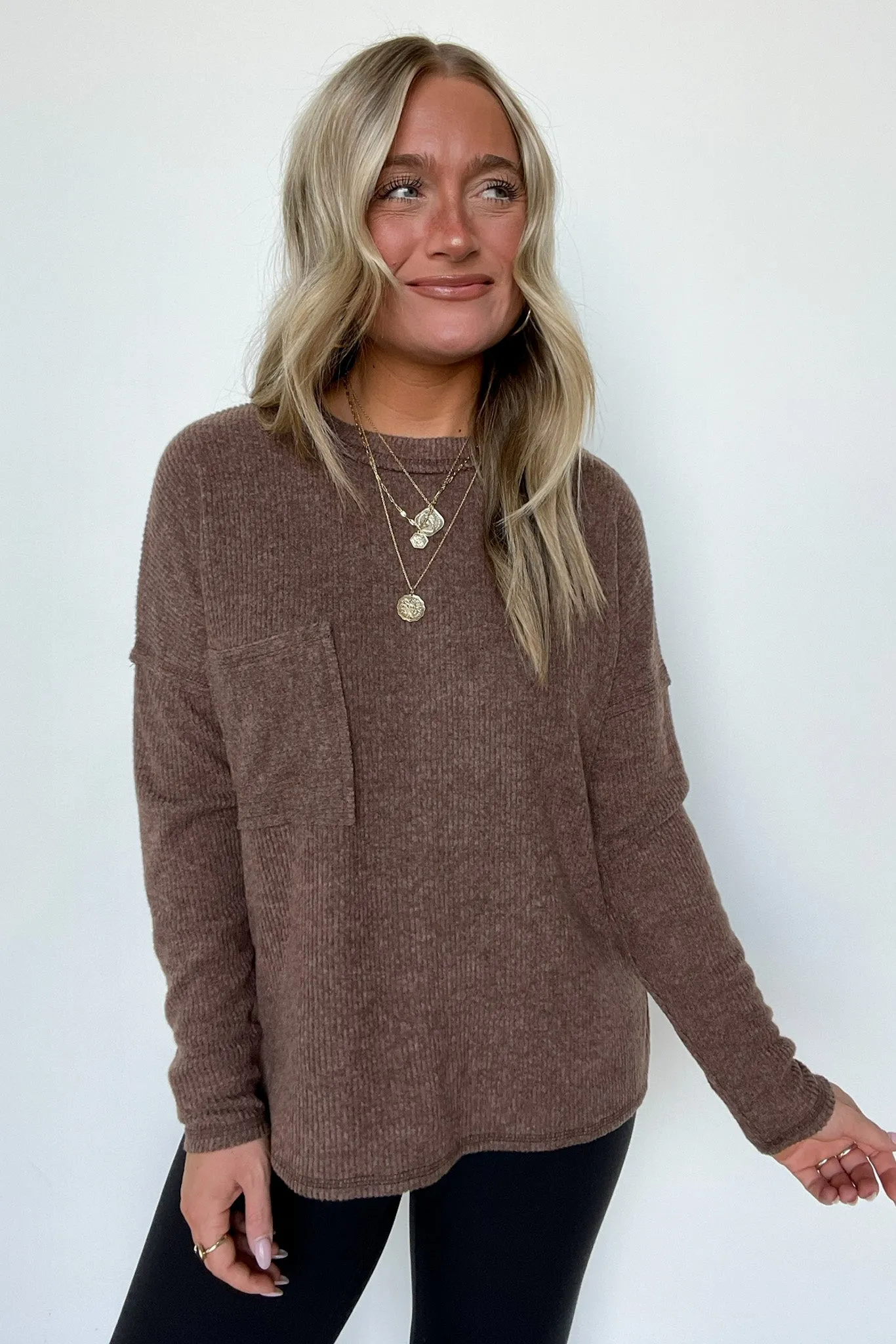Chill Essentials Ribbed Brushed Knit Pocket Top - FINAL SALE