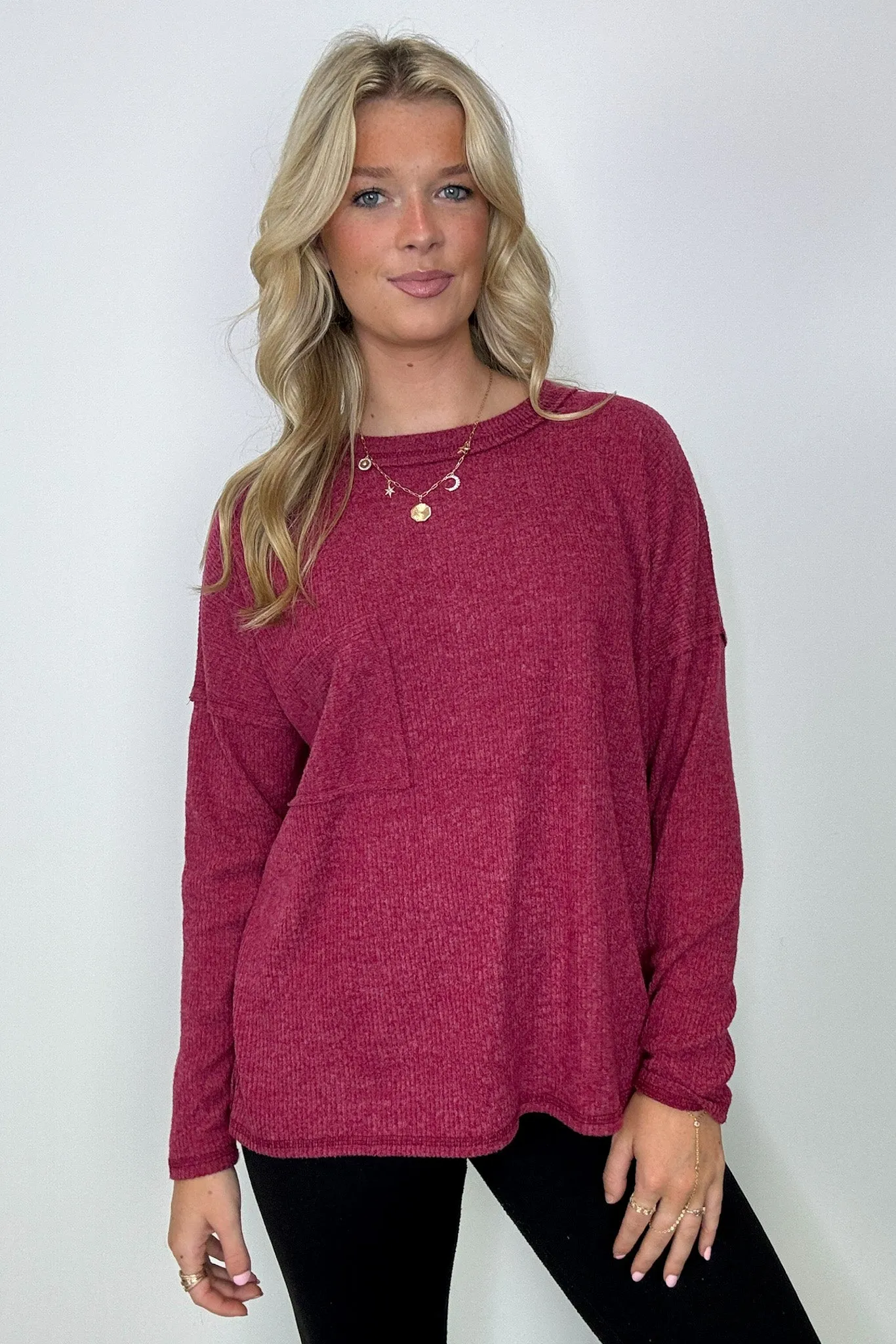 Chill Essentials Ribbed Brushed Knit Pocket Top - FINAL SALE