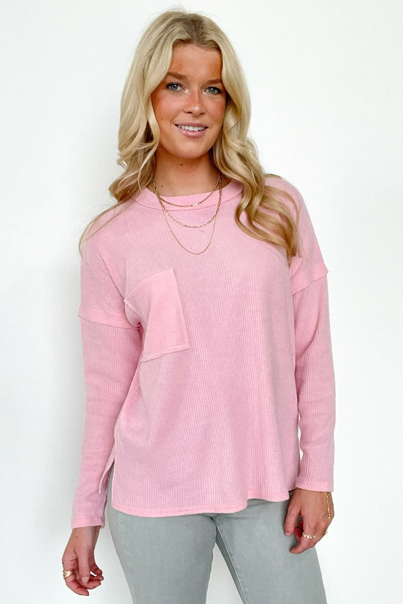 Chill Essentials Ribbed Brushed Knit Pocket Top - FINAL SALE