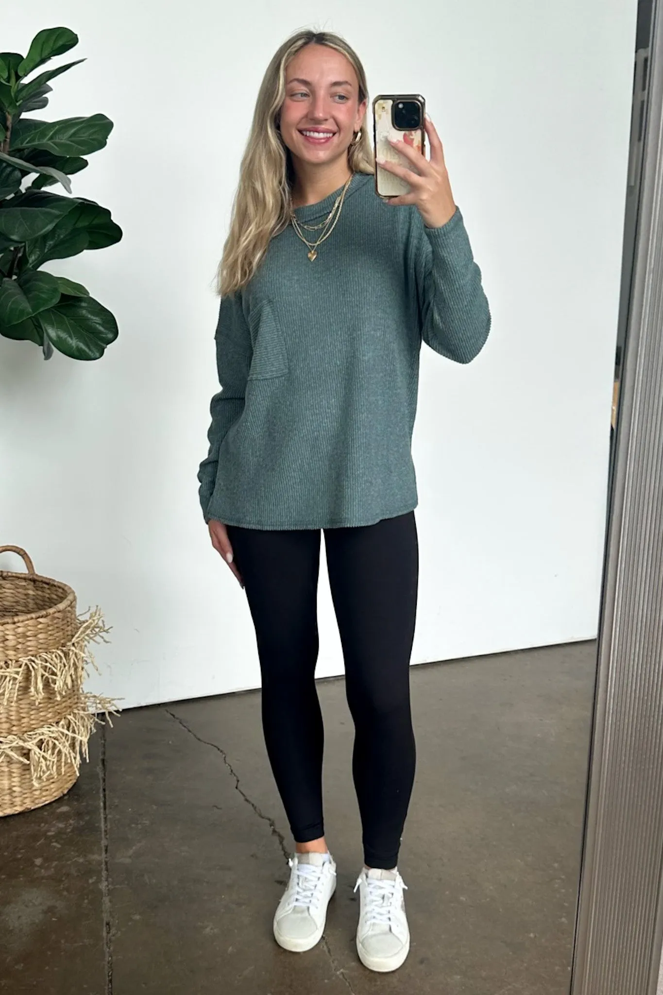 Chill Essentials Ribbed Brushed Knit Pocket Top - FINAL SALE