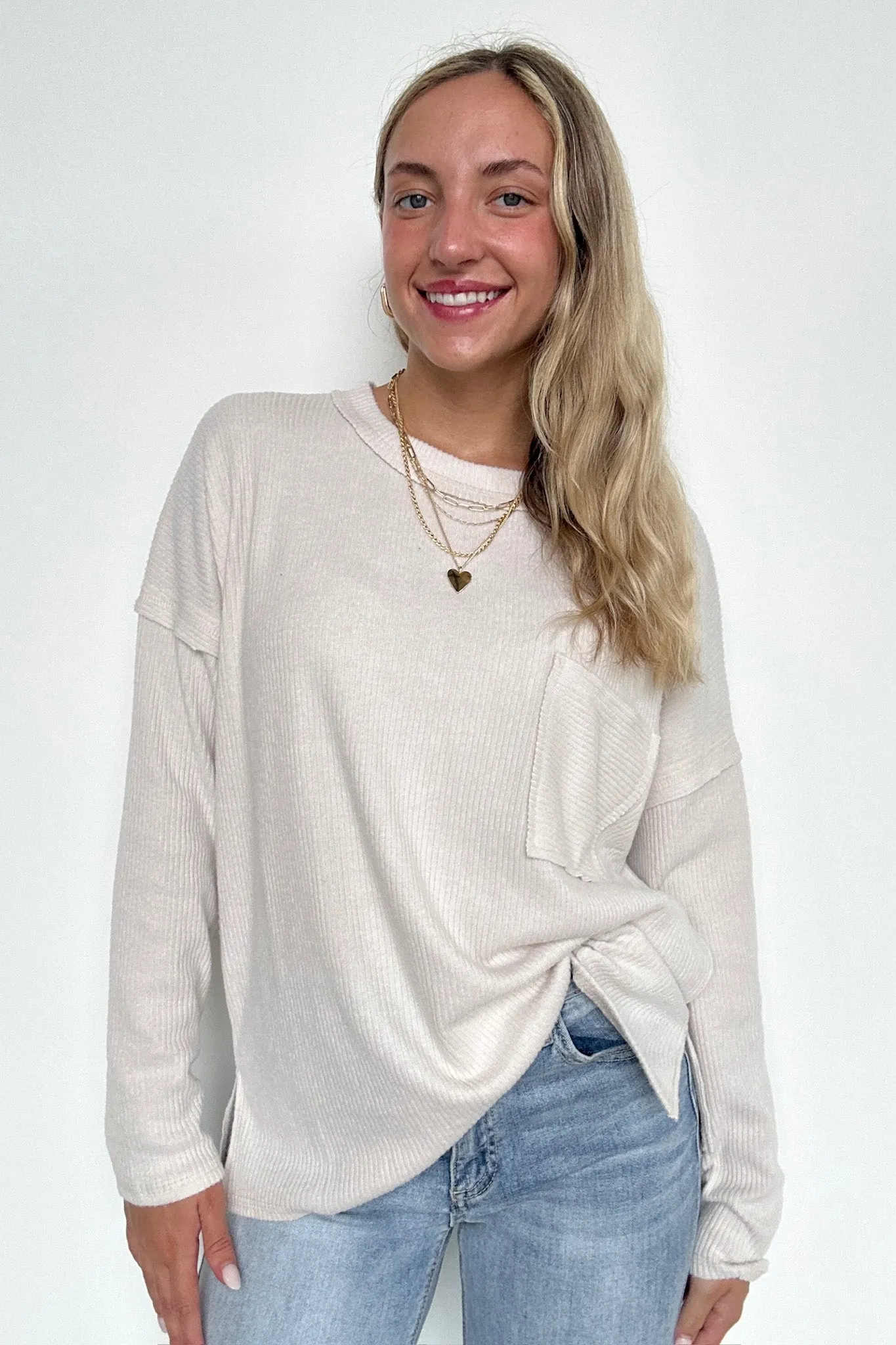 Chill Essentials Ribbed Brushed Knit Pocket Top - FINAL SALE