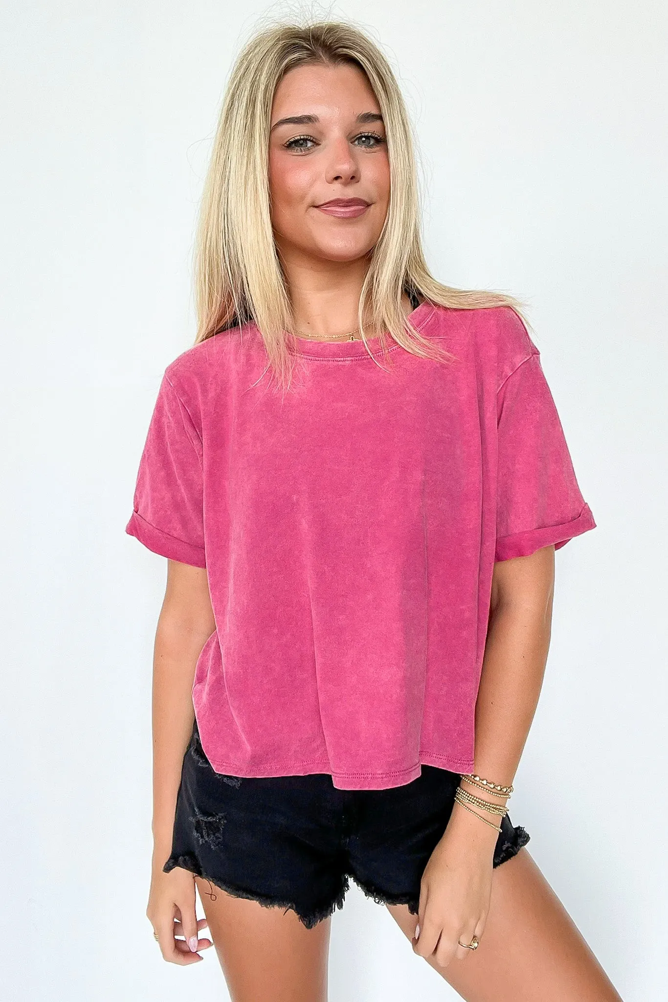 Clara Mineral Wash Roll-Cuff Sleeve Top - BACK IN STOCK