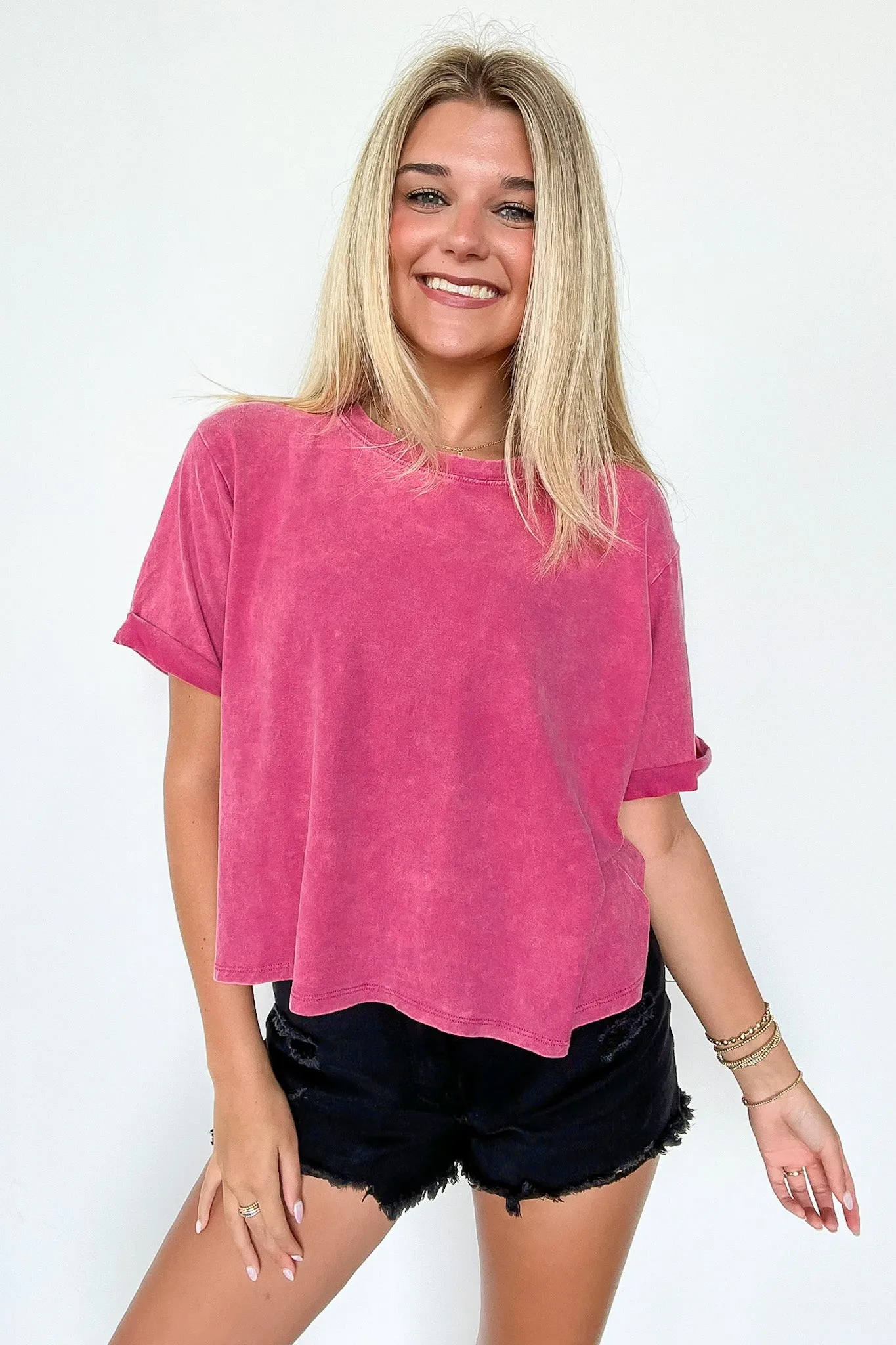 Clara Mineral Wash Roll-Cuff Sleeve Top - BACK IN STOCK