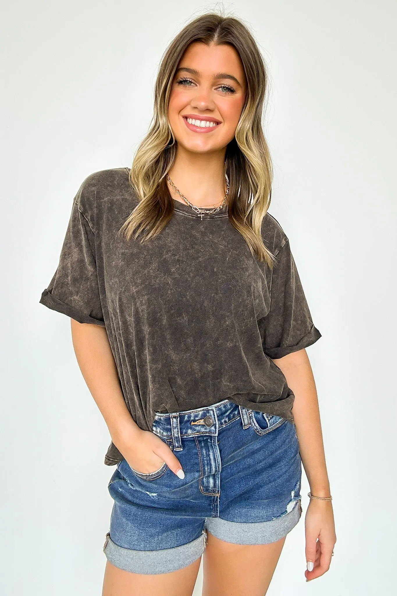 Clara Mineral Wash Roll-Cuff Sleeve Top - BACK IN STOCK