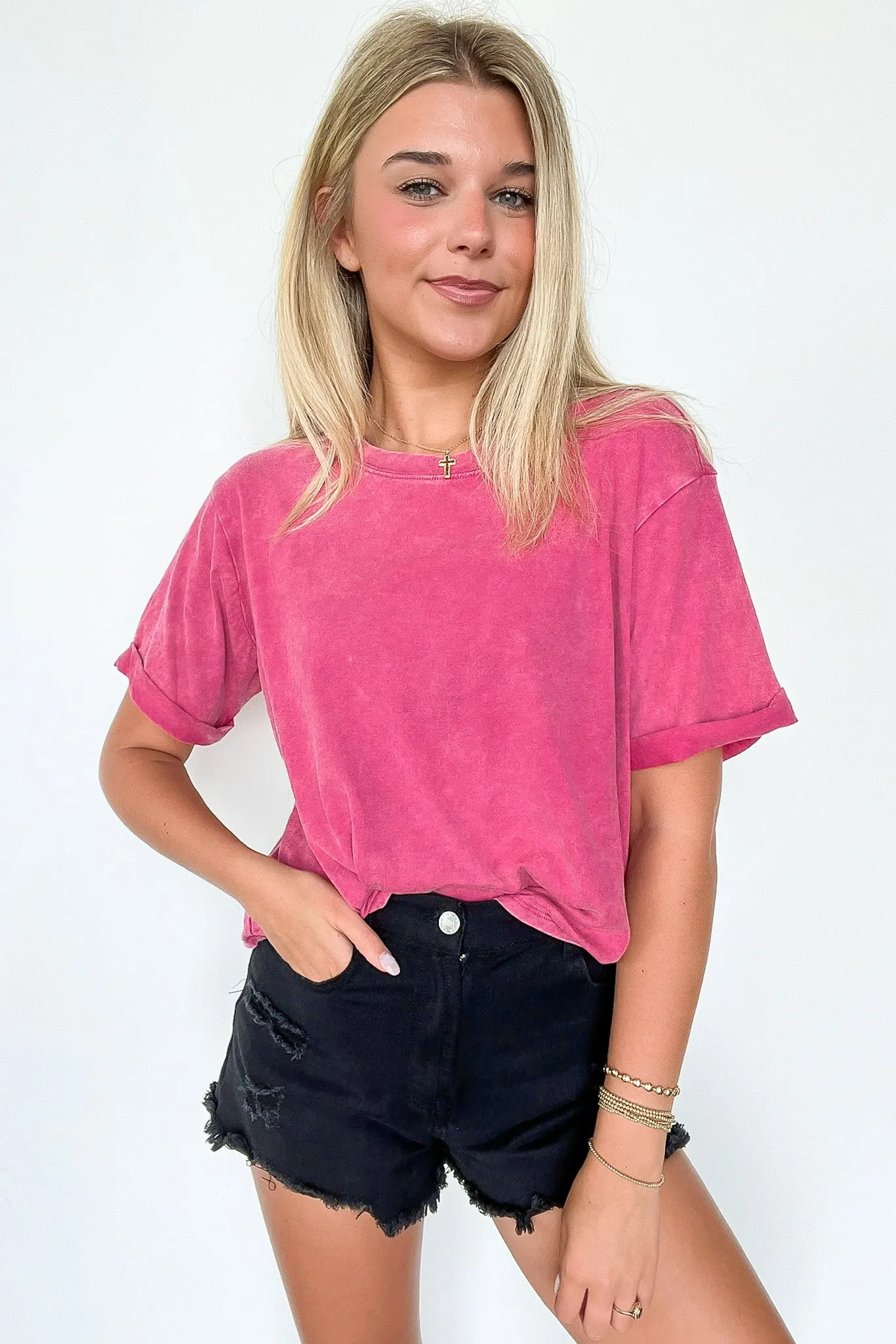 Clara Mineral Wash Roll-Cuff Sleeve Top - BACK IN STOCK