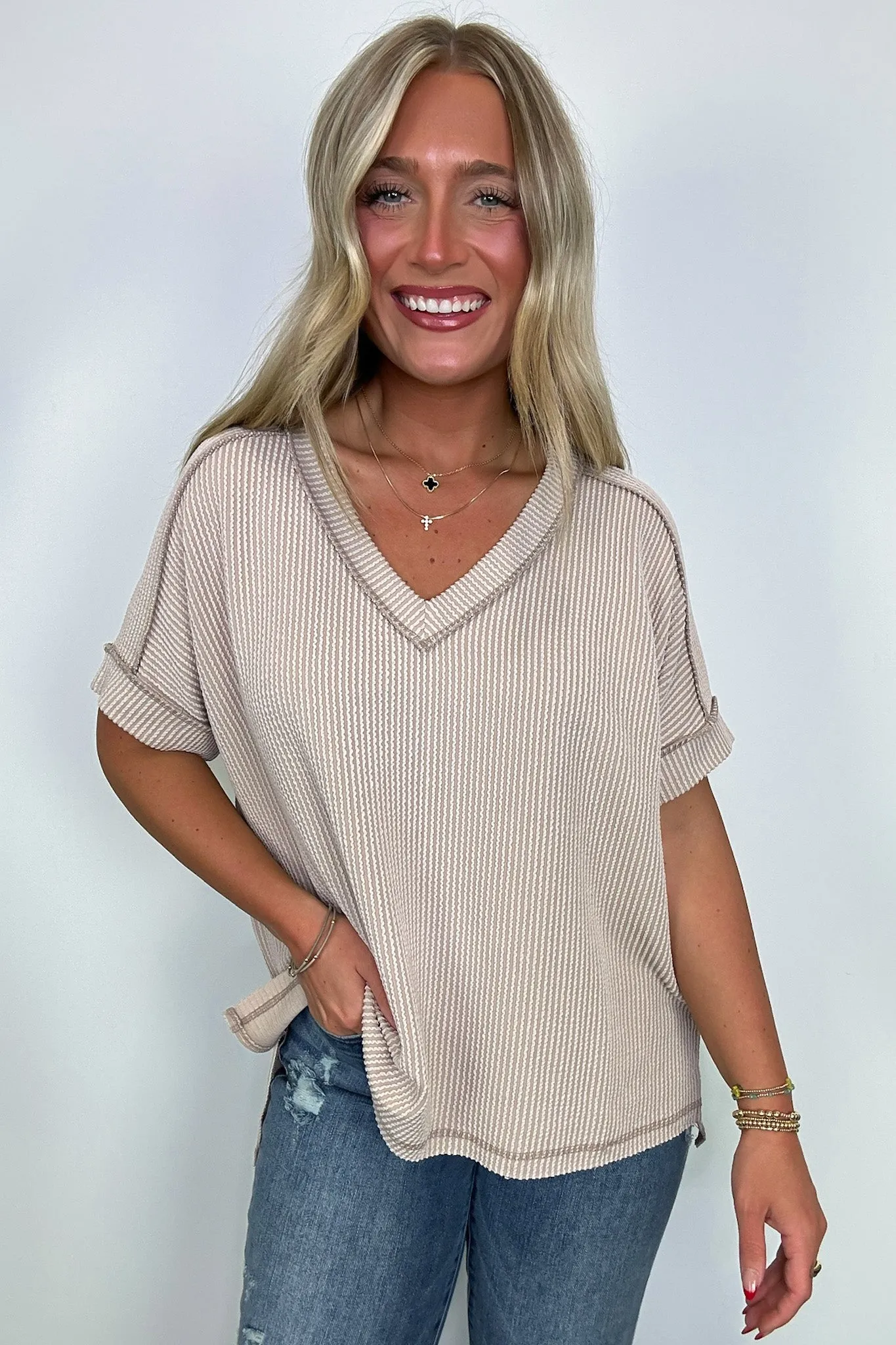 Cora Rib Knit High Low V-Neck Top - BACK IN STOCK
