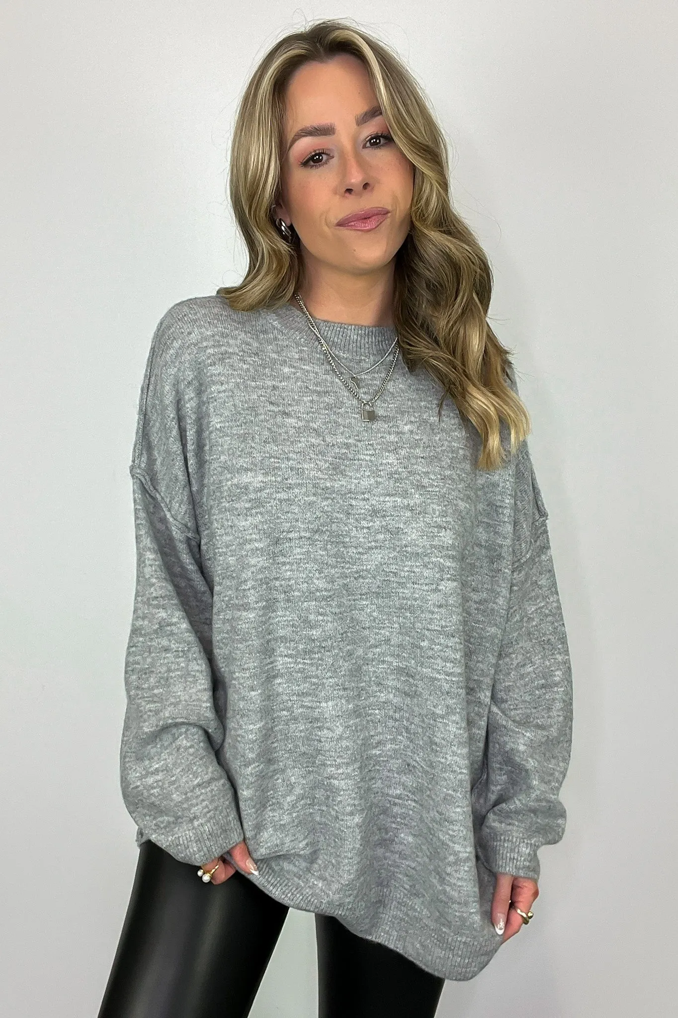 Cozy Midnights Oversized Round Neck Sweater - BACK IN STOCK