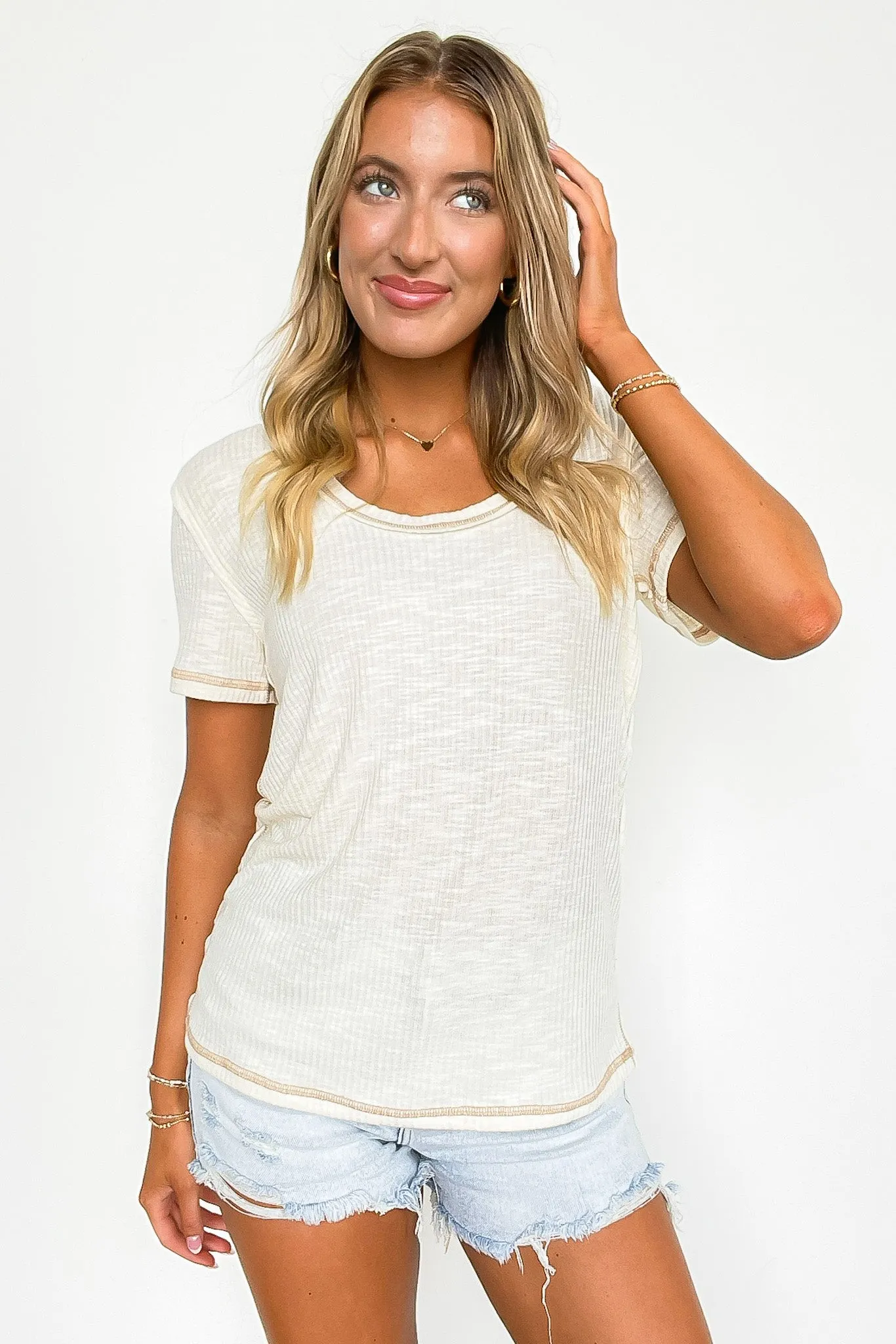 Daily Favorite Jersey Ribbed Round Neck Top
