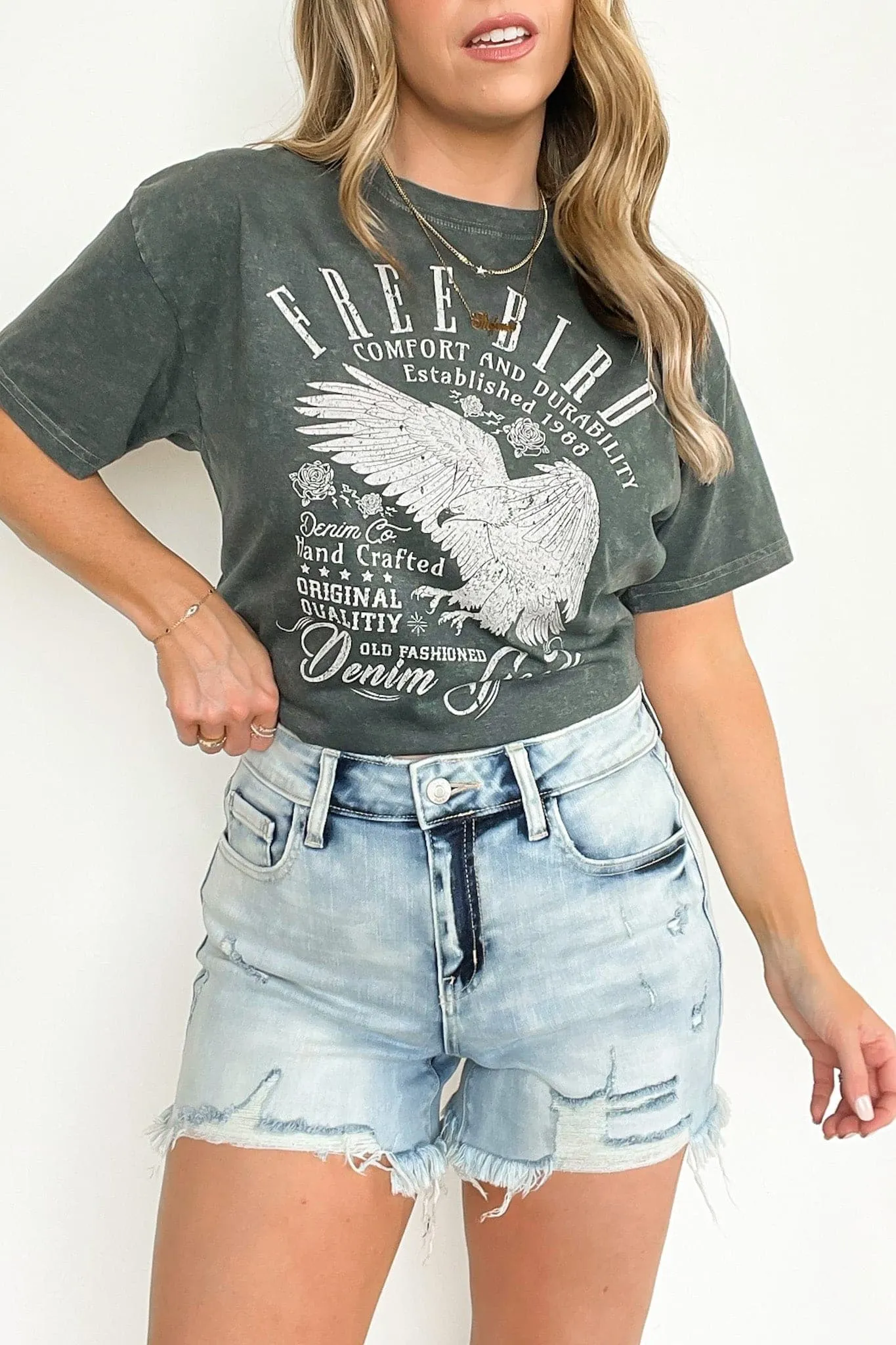 Deena Distressed Hem Denim Shorts