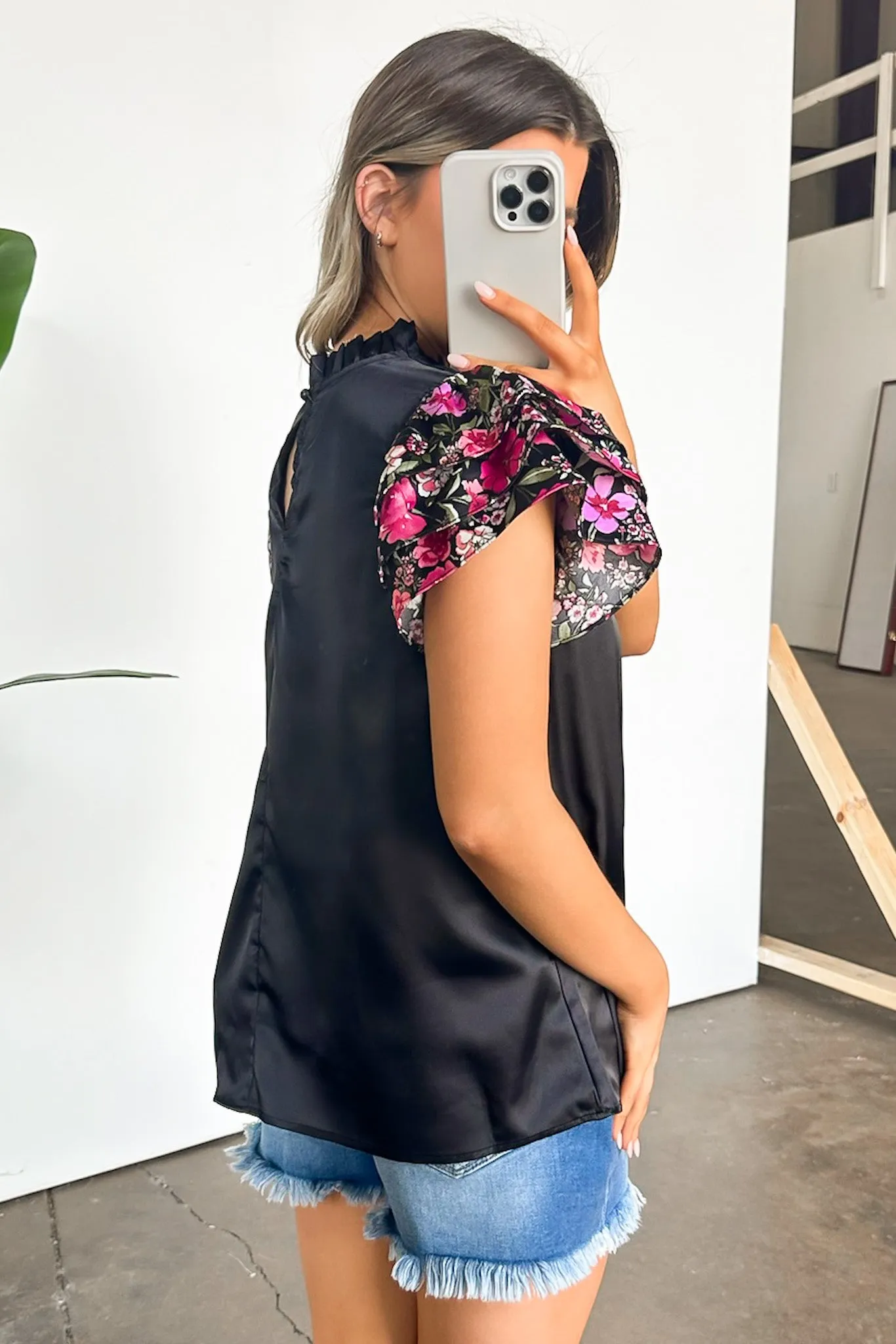 Delightful Direction Floral Sleeve Satin Top - FINAL SALE