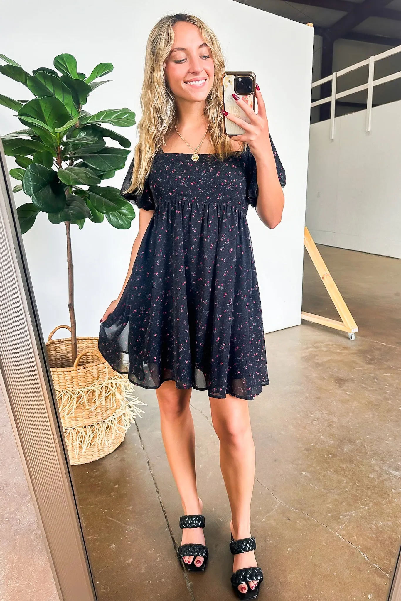 Deluxe Desire Square Neck Floral Dress