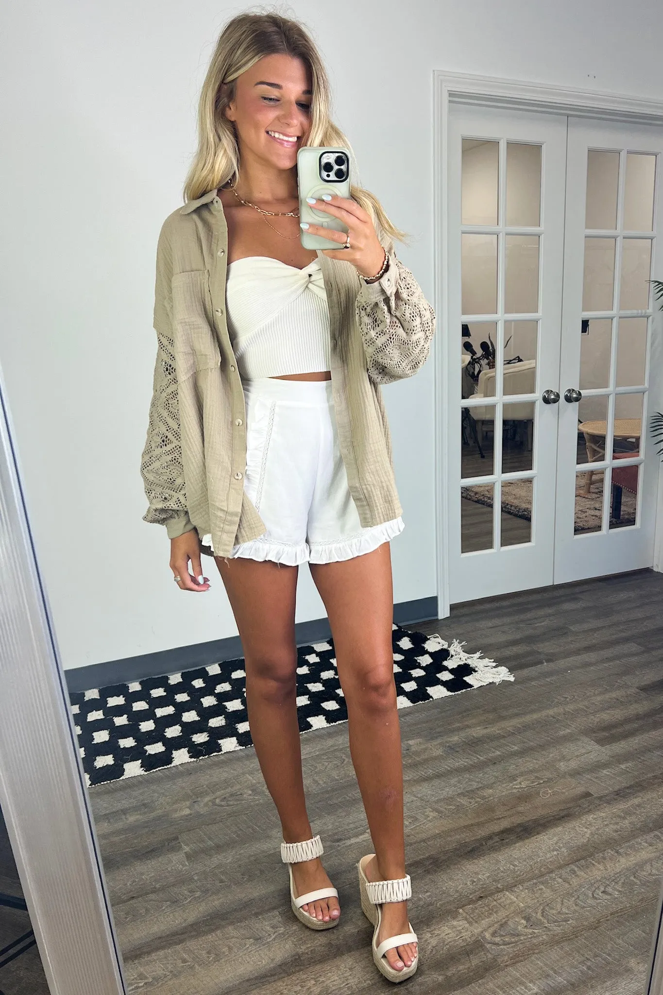 Desiree Crochet Sleeve Button Down Top