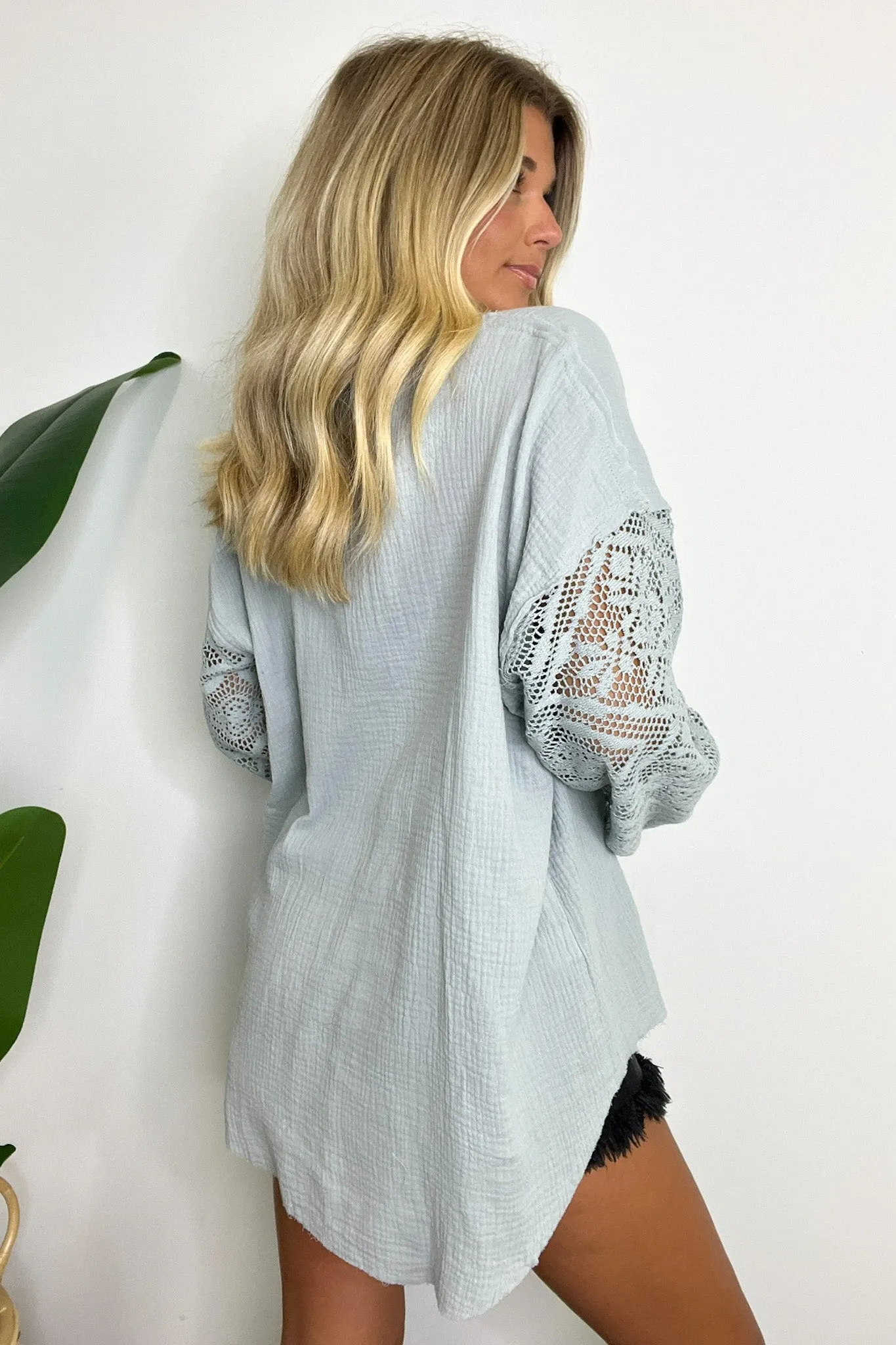 Desiree Crochet Sleeve Button Down Top