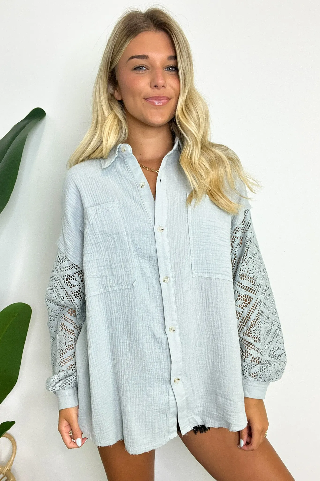 Desiree Crochet Sleeve Button Down Top
