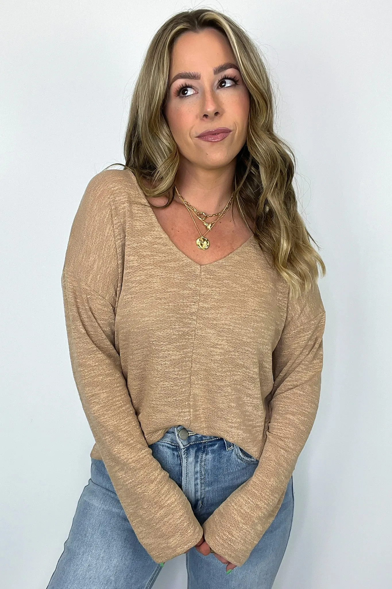 Downtime V-Neck Hacci Knit Top