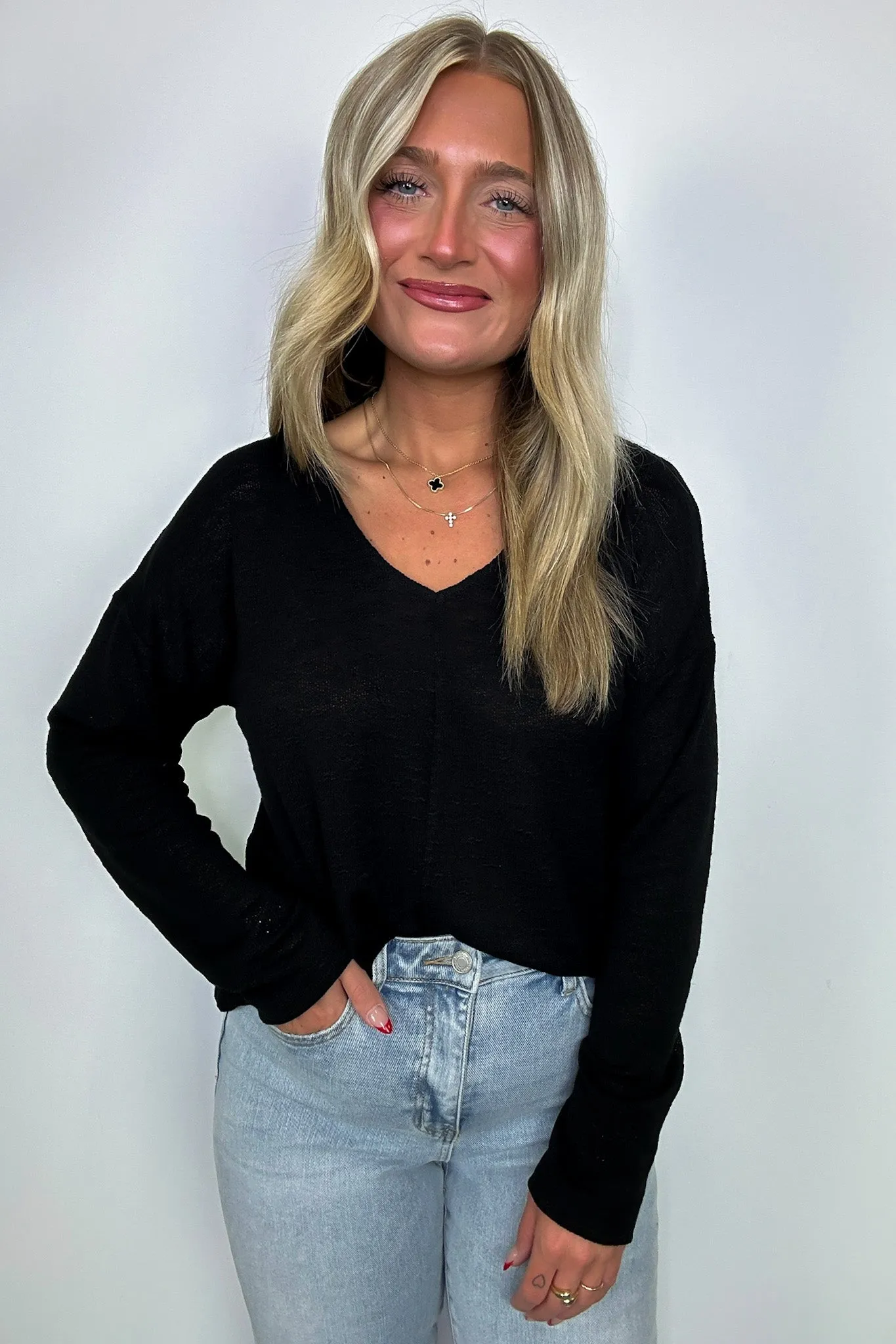 Downtime V-Neck Hacci Knit Top