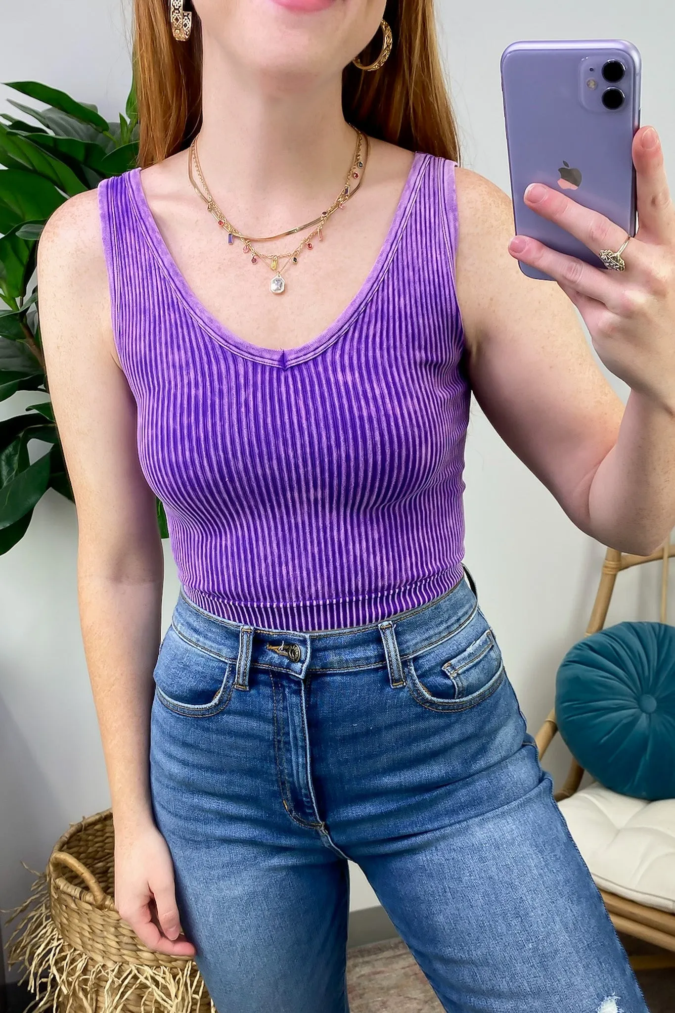 Dream Weekend Acid Wash Two-Way Neckline Tank Top - FINAL SALE