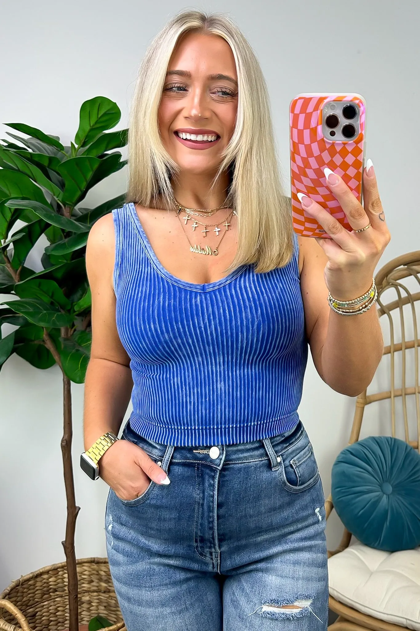 Dream Weekend Acid Wash Two-Way Neckline Tank Top - FINAL SALE