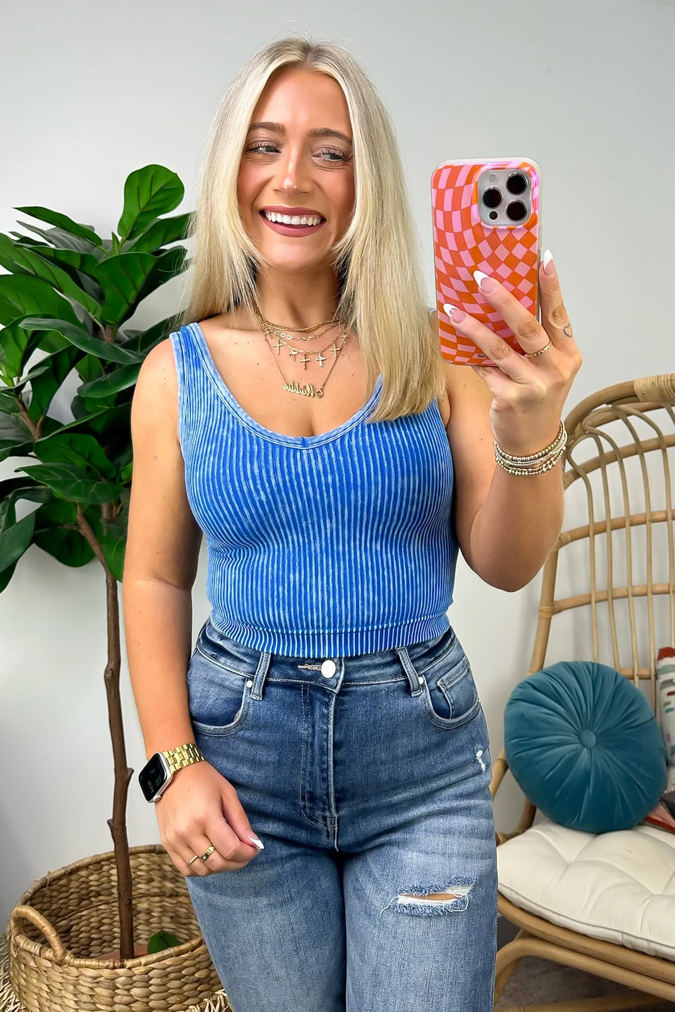 Dream Weekend Acid Wash Two-Way Neckline Tank Top - FINAL SALE