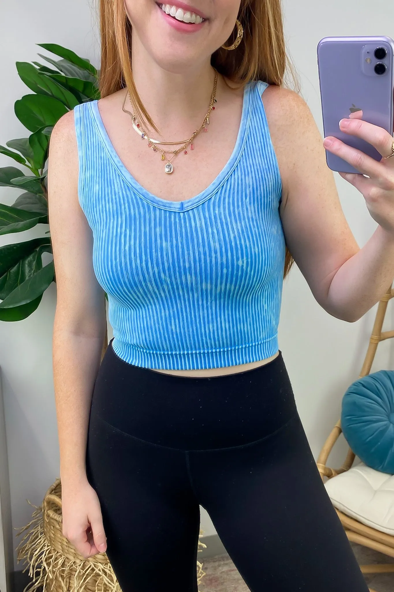 Dream Weekend Acid Wash Two-Way Neckline Tank Top - FINAL SALE