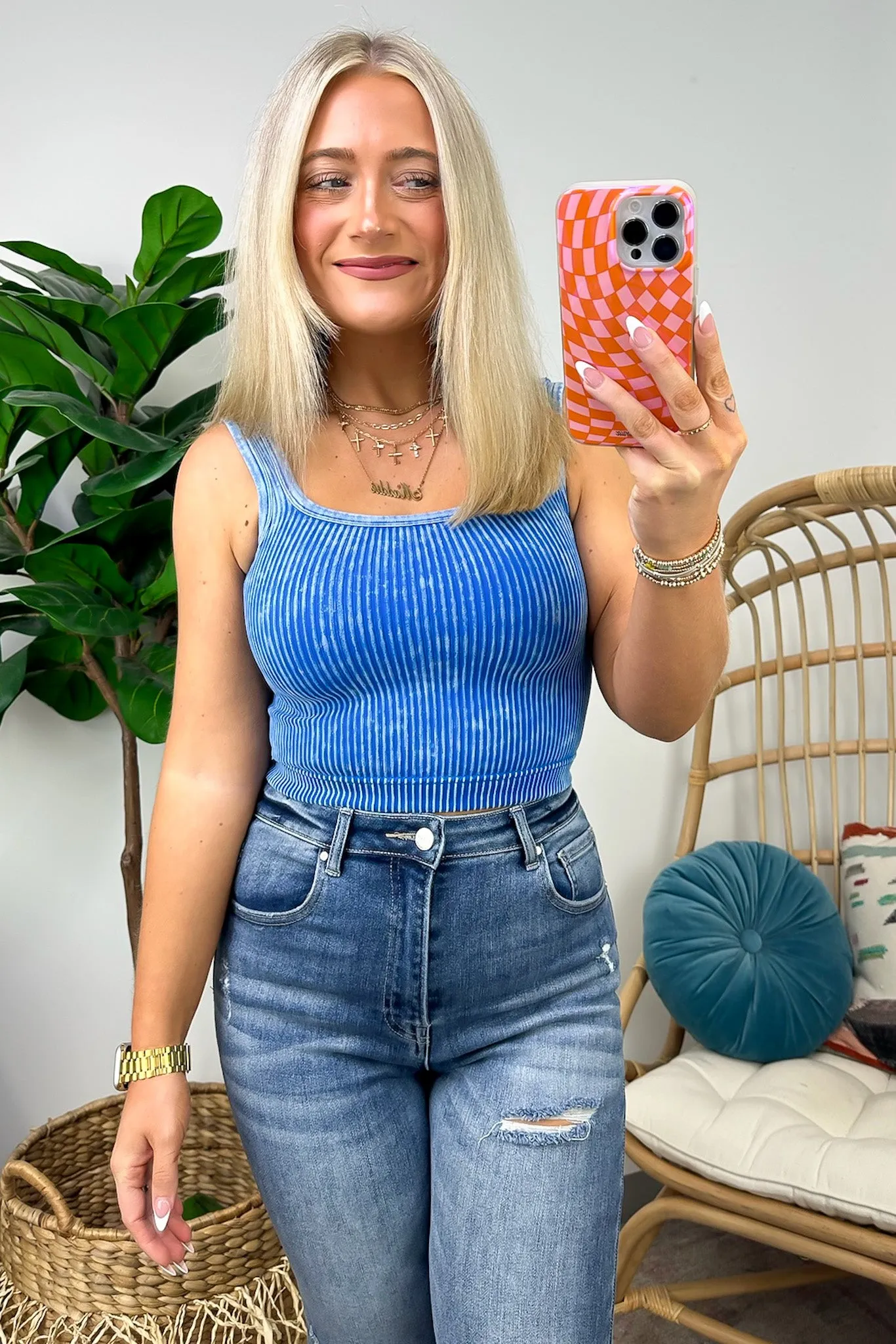 Dream Weekend Acid Wash Two-Way Neckline Tank Top - FINAL SALE