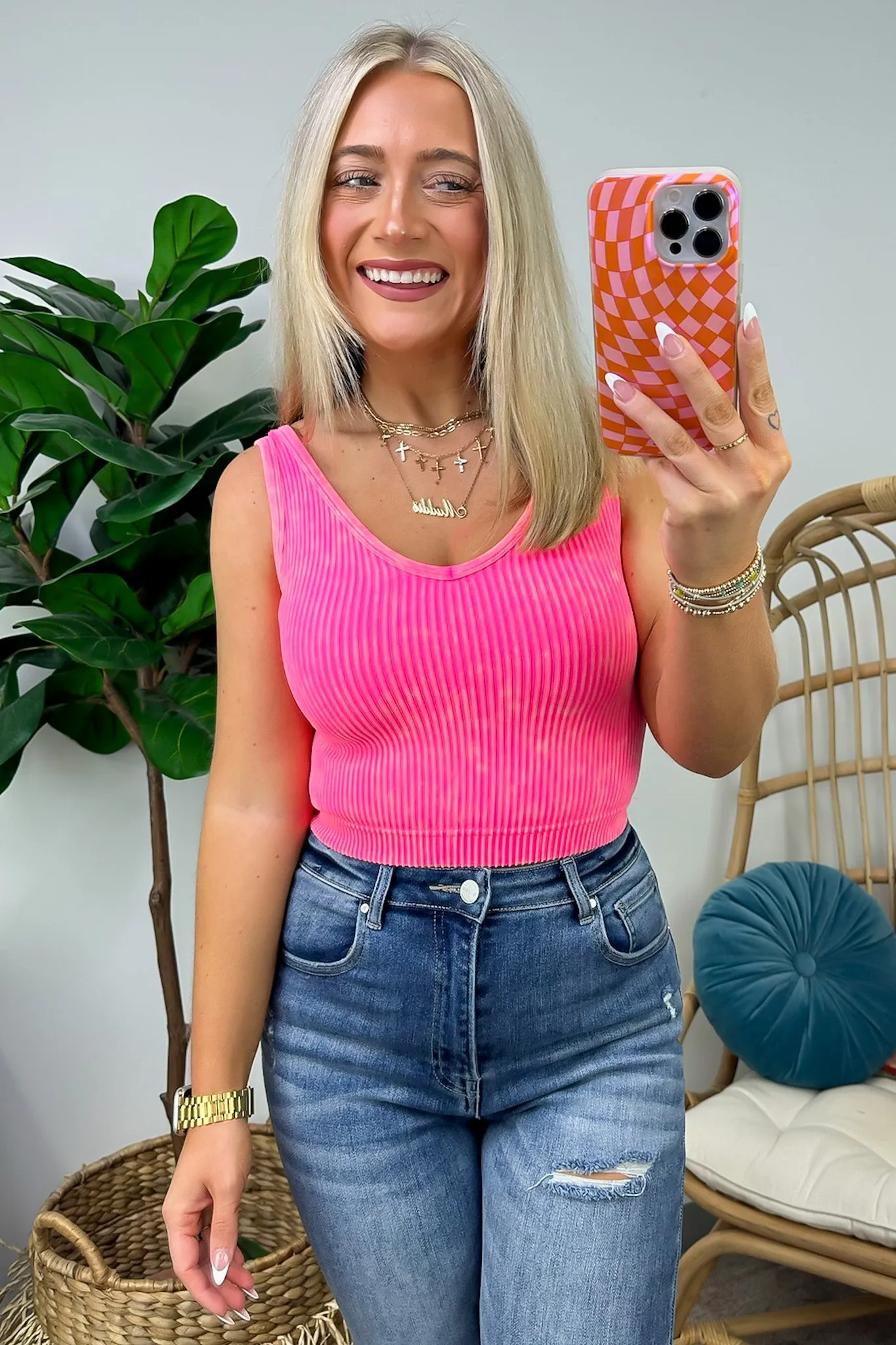 Dream Weekend Acid Wash Two-Way Neckline Tank Top - FINAL SALE