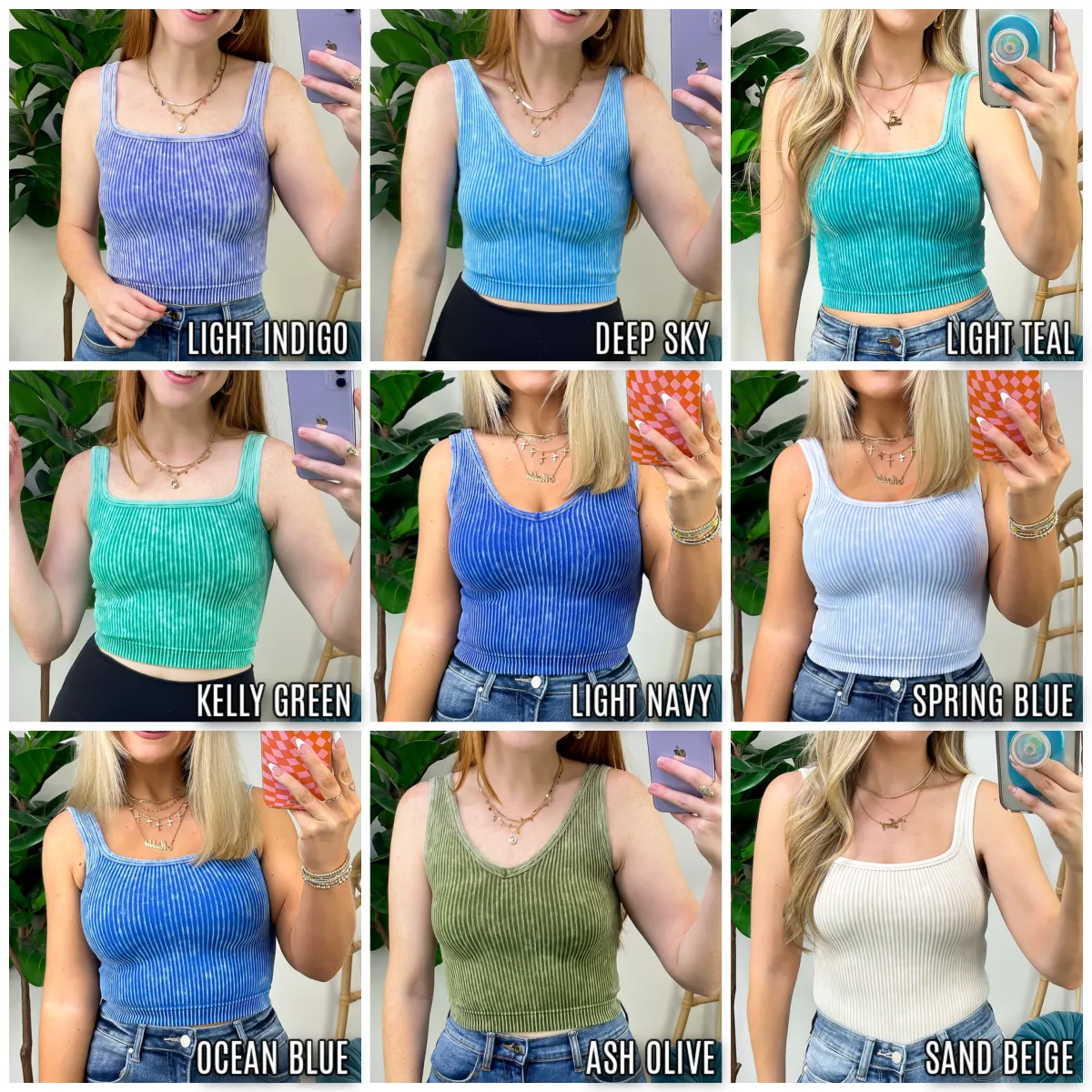Dream Weekend Acid Wash Two-Way Neckline Tank Top - FINAL SALE