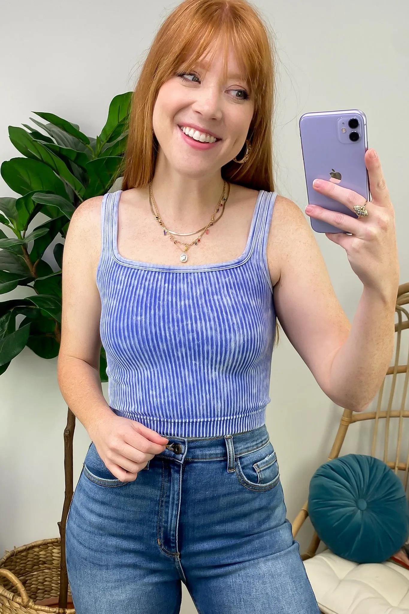Dream Weekend Acid Wash Two-Way Neckline Tank Top - FINAL SALE