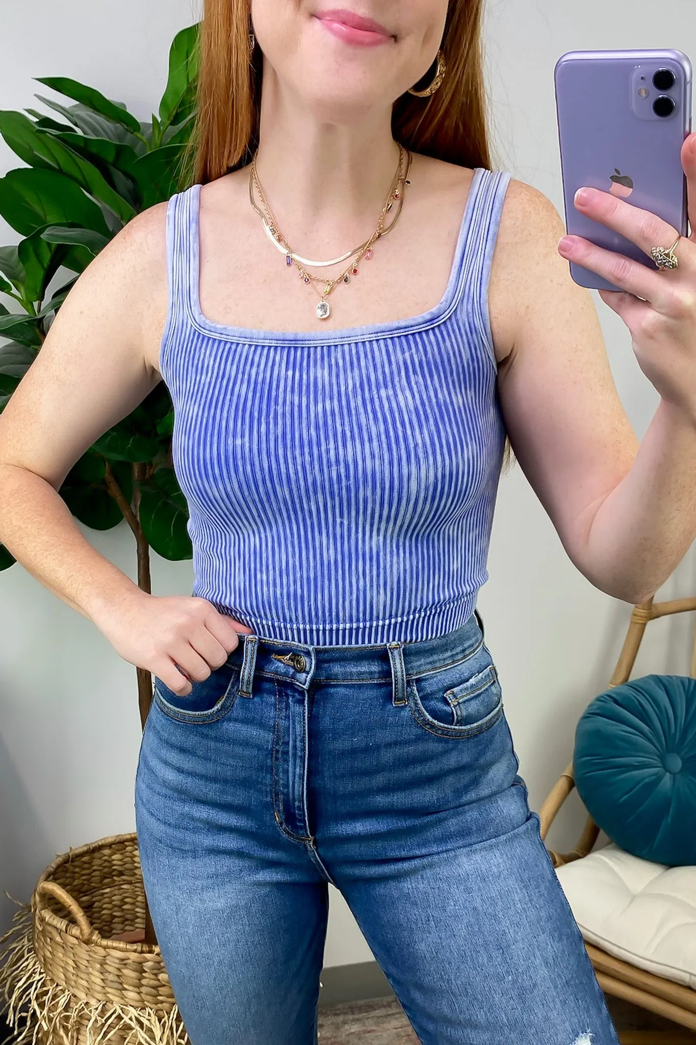 Dream Weekend Acid Wash Two-Way Neckline Tank Top - FINAL SALE