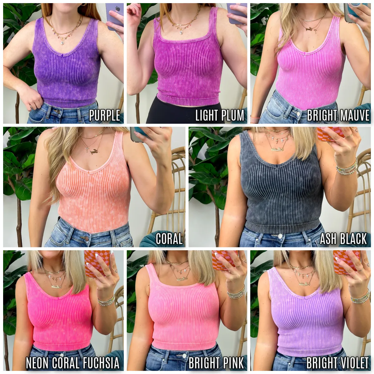 Dream Weekend Acid Wash Two-Way Neckline Tank Top - FINAL SALE