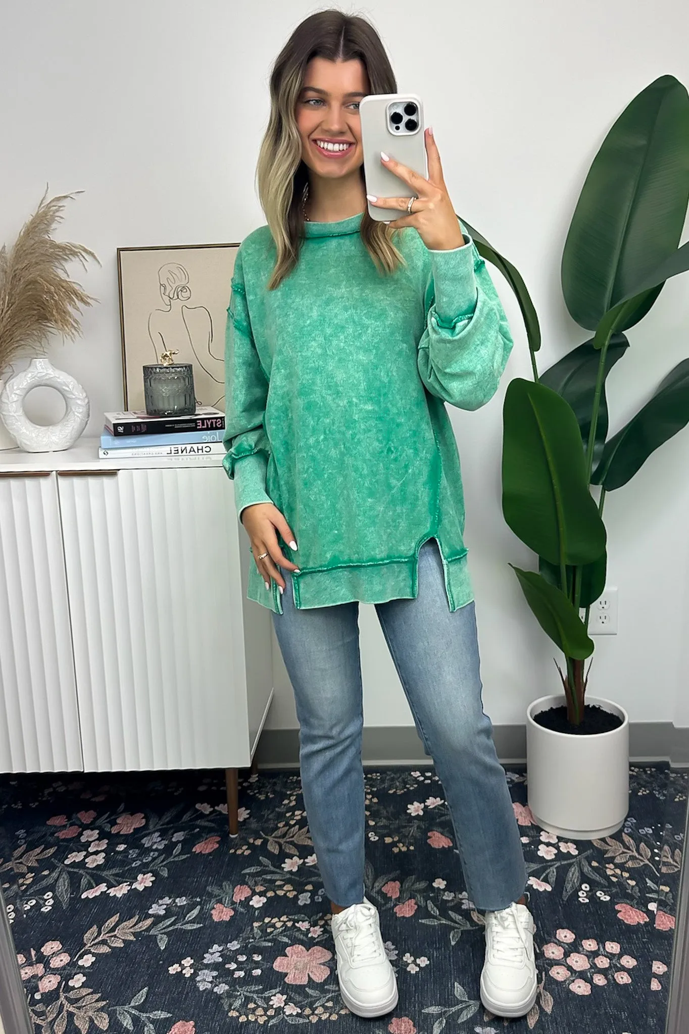 Effortless Outing Acid Wash Exposed Seam Pullover - FINAL SALE