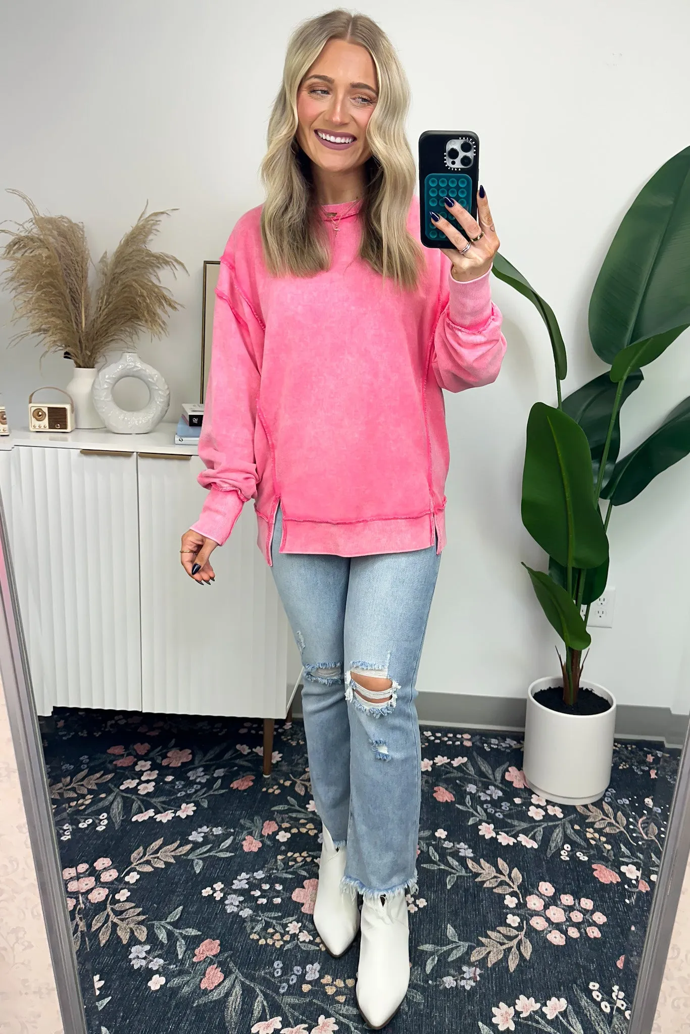 Effortless Outing Acid Wash Exposed Seam Pullover - FINAL SALE