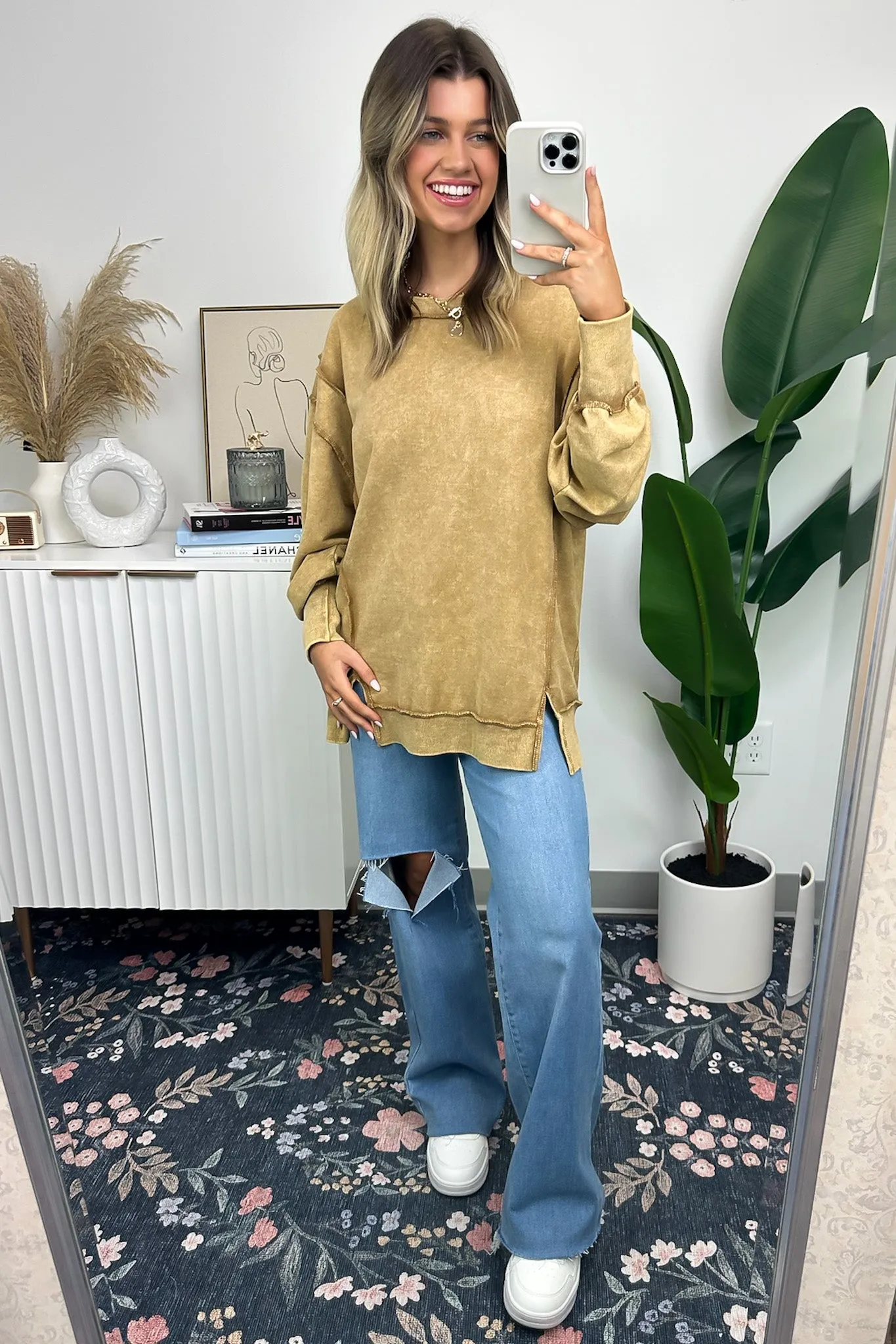Effortless Outing Acid Wash Exposed Seam Pullover - FINAL SALE