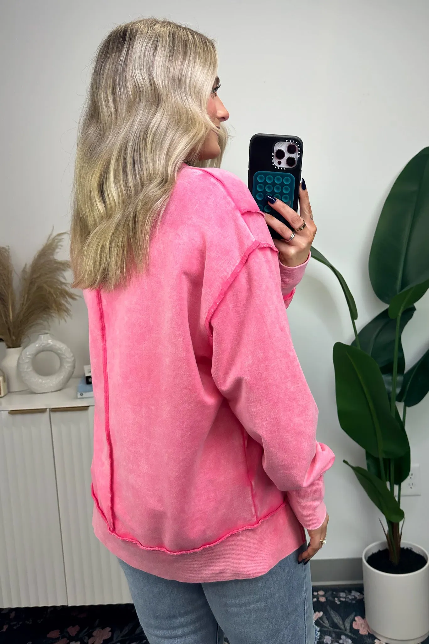 Effortless Outing Acid Wash Exposed Seam Pullover - FINAL SALE