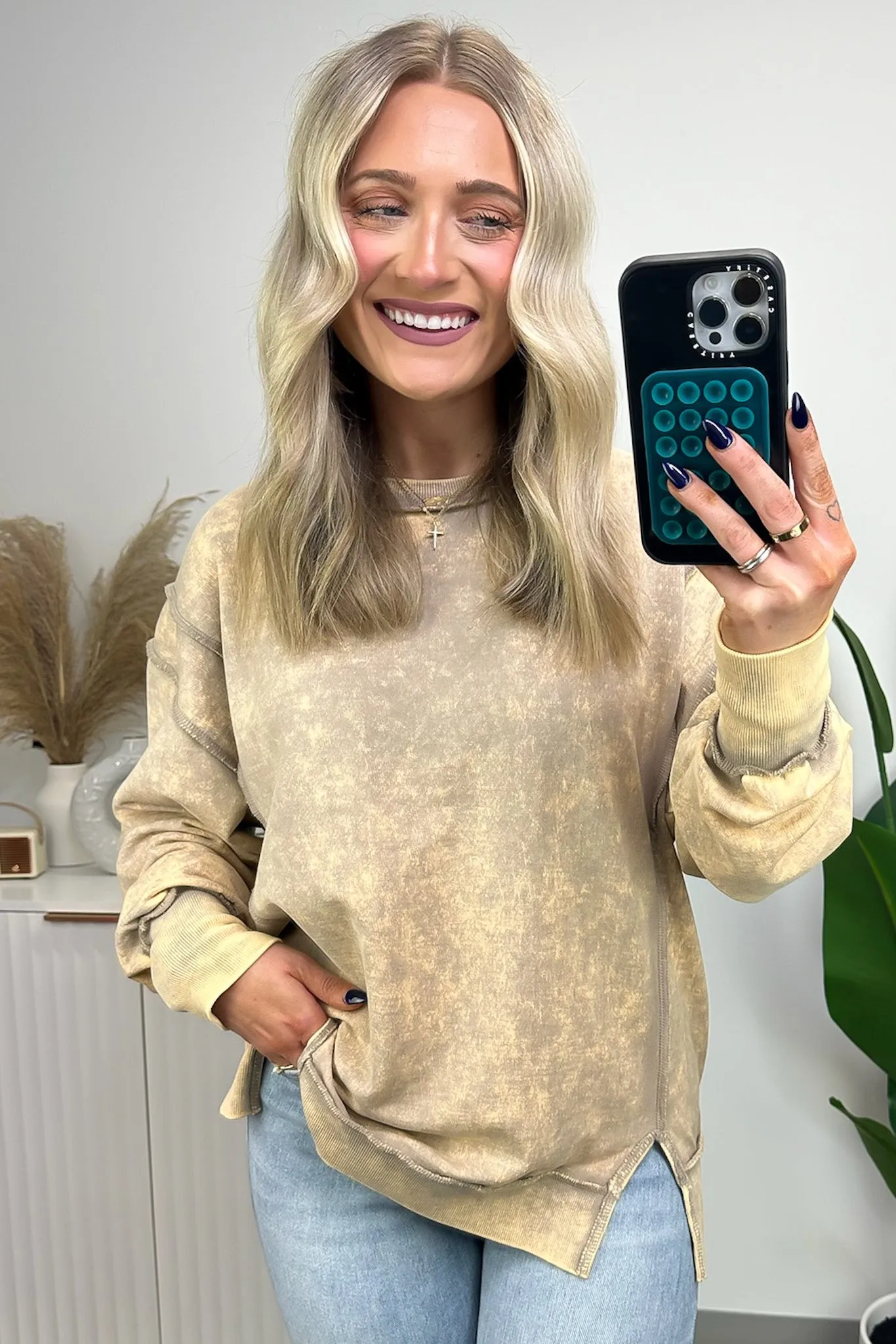 Effortless Outing Acid Wash Exposed Seam Pullover - FINAL SALE