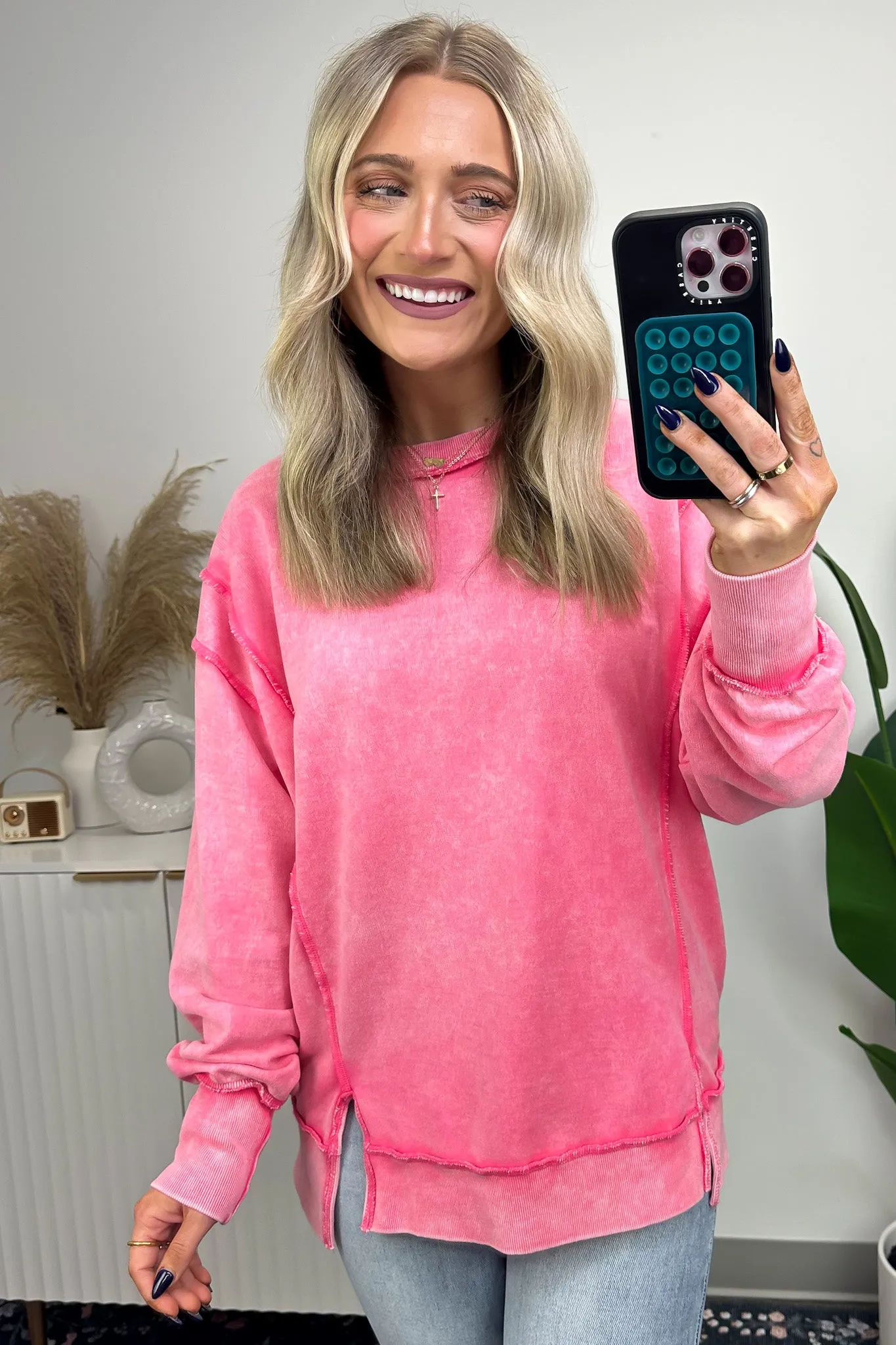 Effortless Outing Acid Wash Exposed Seam Pullover - FINAL SALE