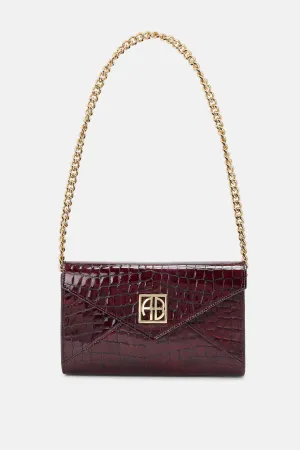 Elly Logo Embossed Mini Clutch Bag in Burgundy